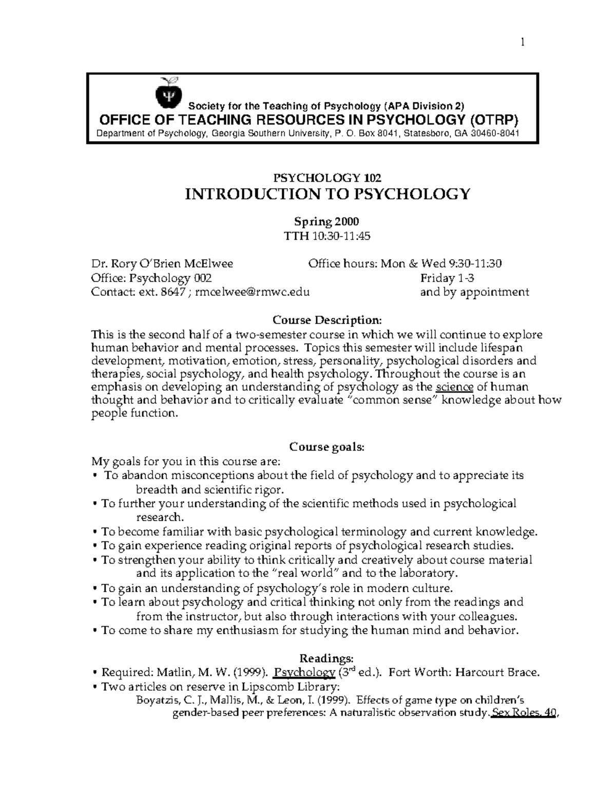 Final Practice Psych 102 Society for the Teaching of Psychology (APA