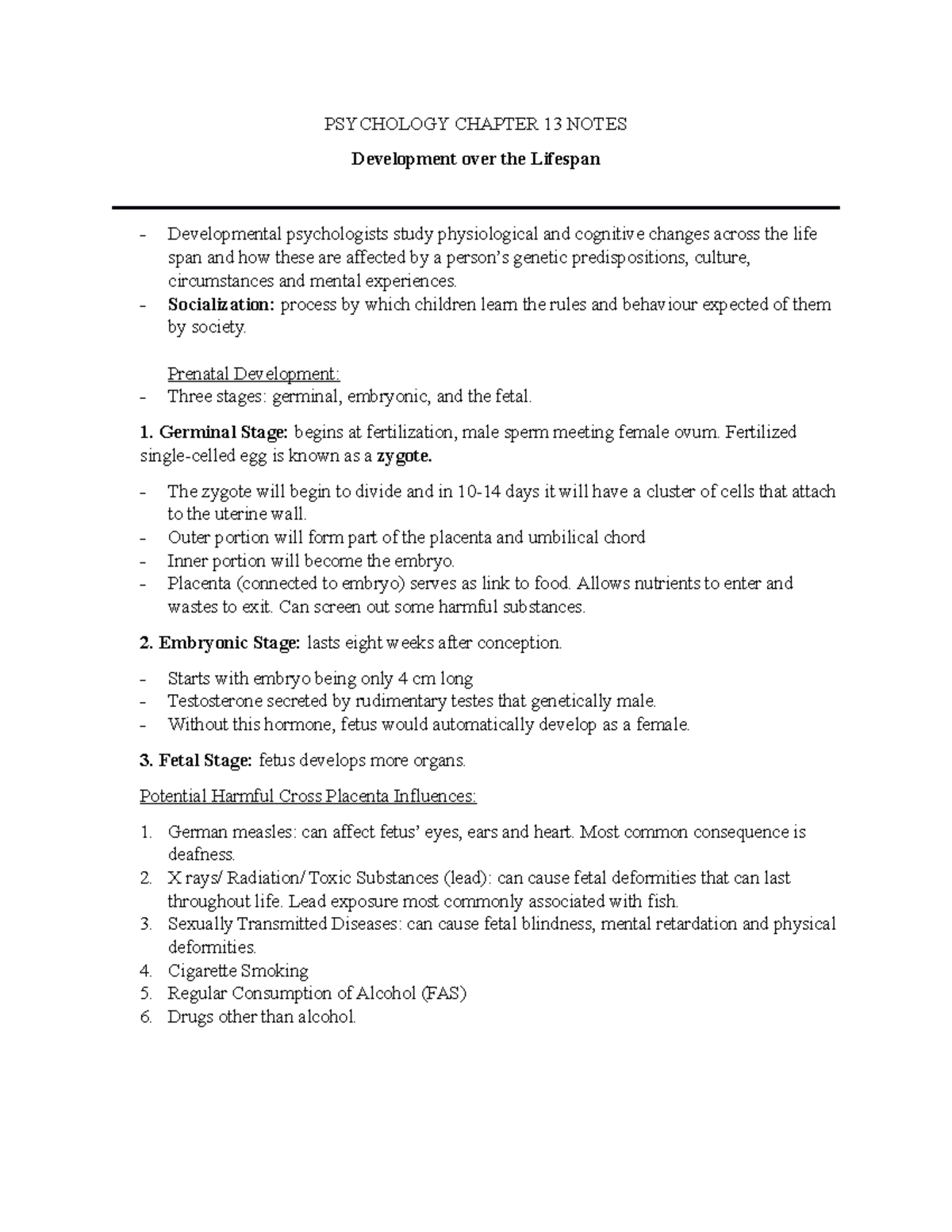 Psychology Chapter 13 Notes - PSYCHOLOGY CHAPTER 13 NOTES Development ...