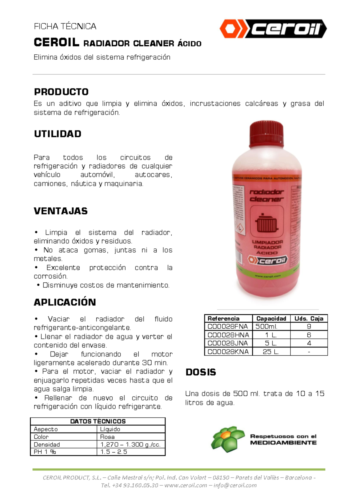 FT Ceroil Radiador Cleaner Ácido ES - FICHA TÉCNICA CEROIL RADIADOR ...
