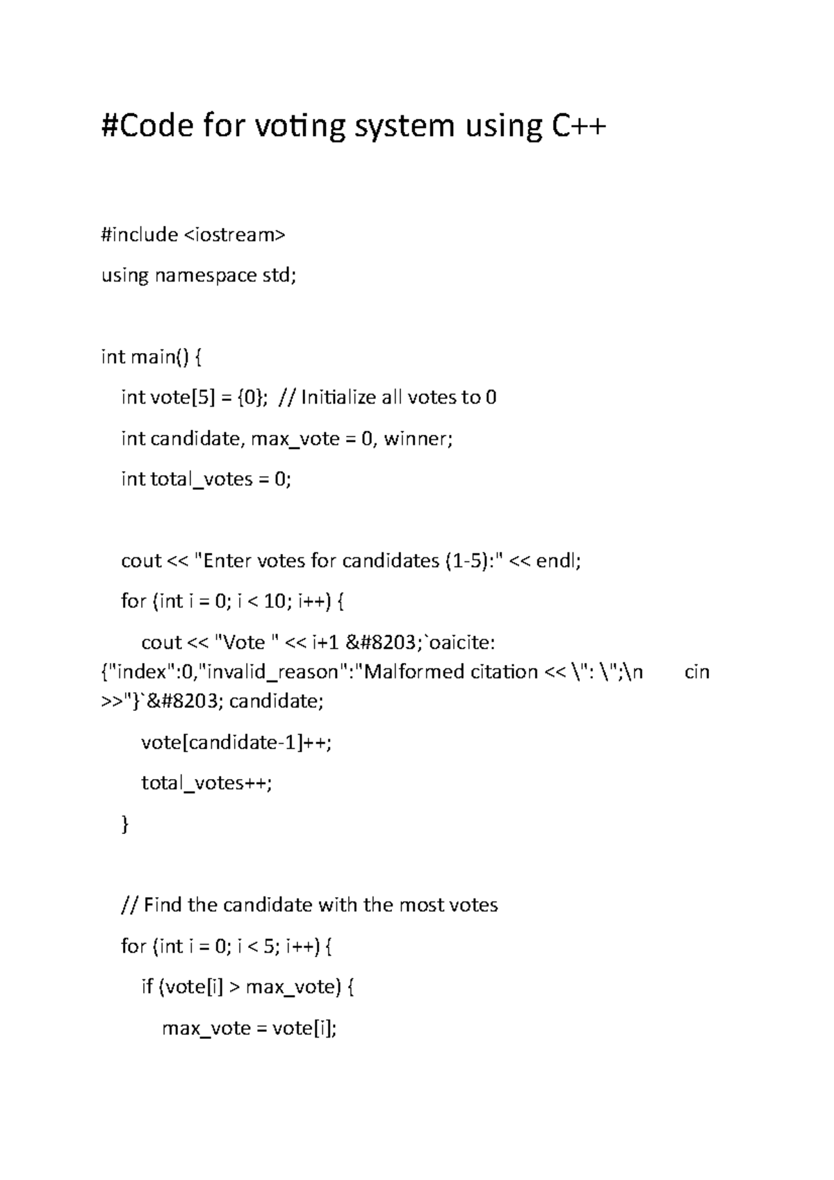 Code for voting system - C++ - #Code for voting system using C++ # ...