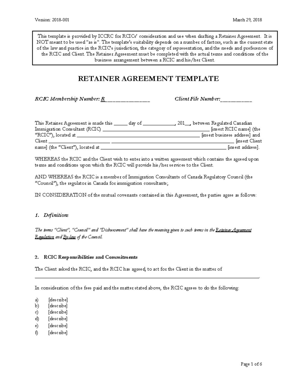 General Retainer Agreement Template Final 25May2012 - RETAINER ...