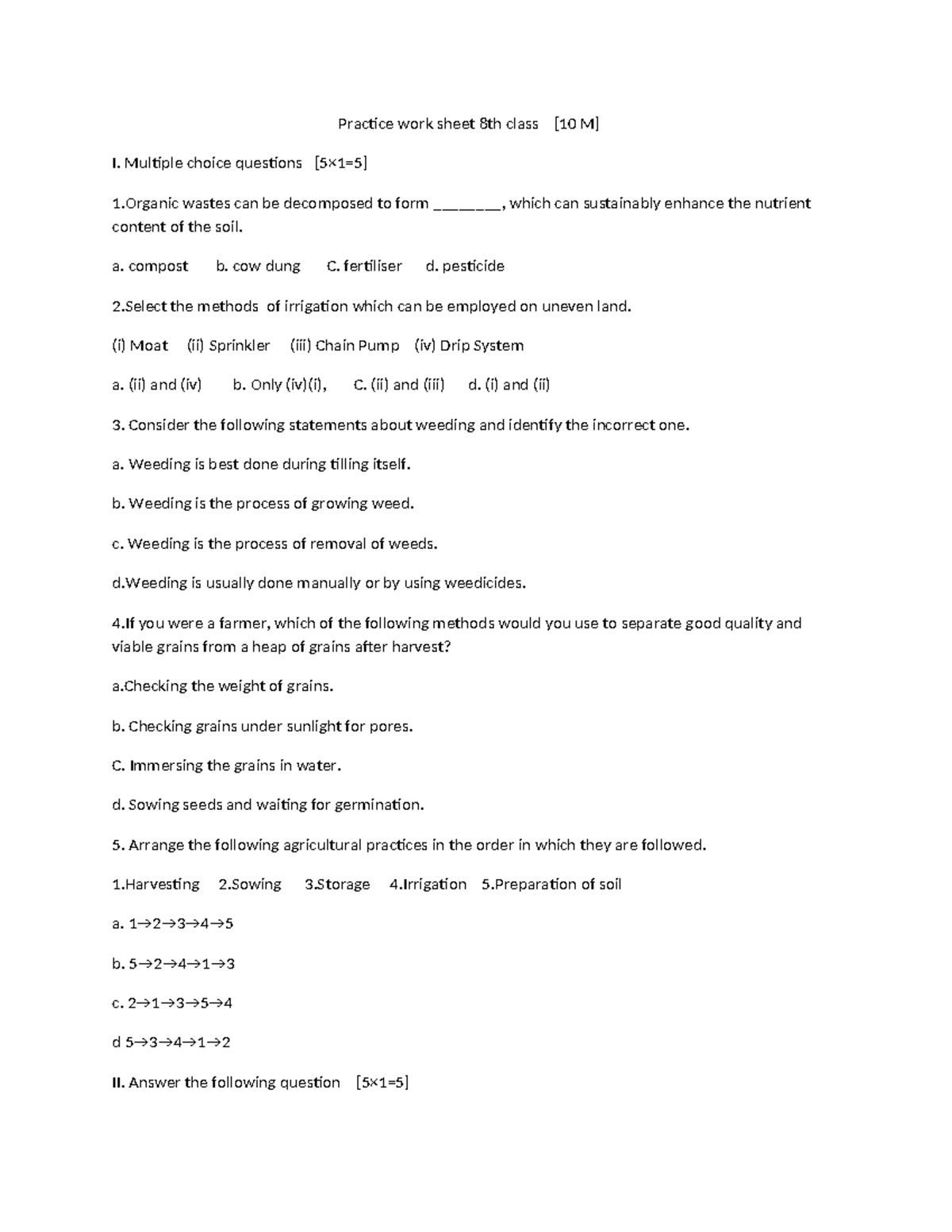 8th class practice work sheet - Practice work sheet 8th class [10 M] I ...