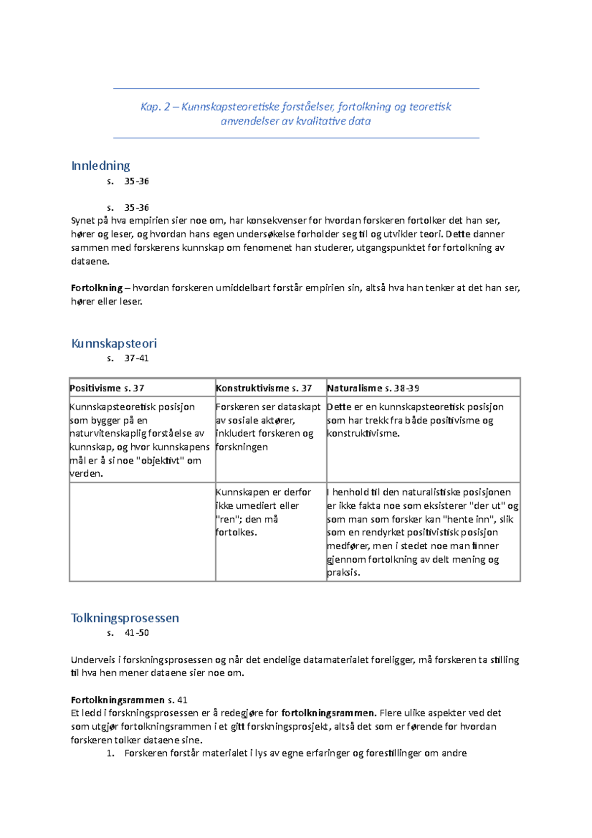 Kap. 2 - Kunnskapsteoretiske Forståelser, Fortolkning Og Teoretisk ...