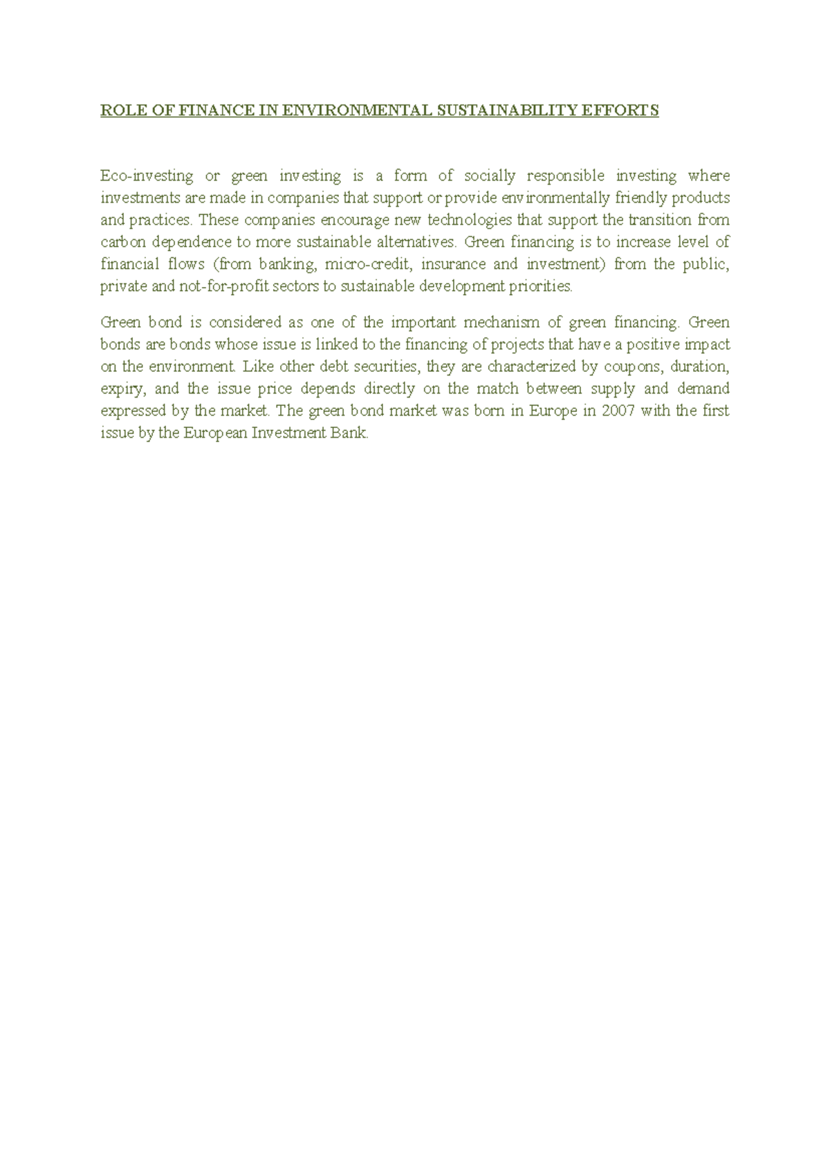 Module 1- Part 3Finance in Sustainable Development - ROLE OF FINANCE IN ...