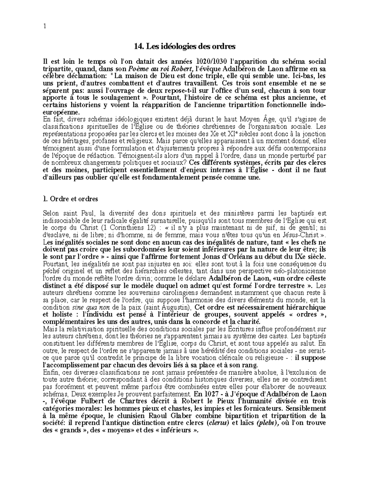 14. Les ordres dans l'Occident durant l'An Mil 14. Les idéologies des