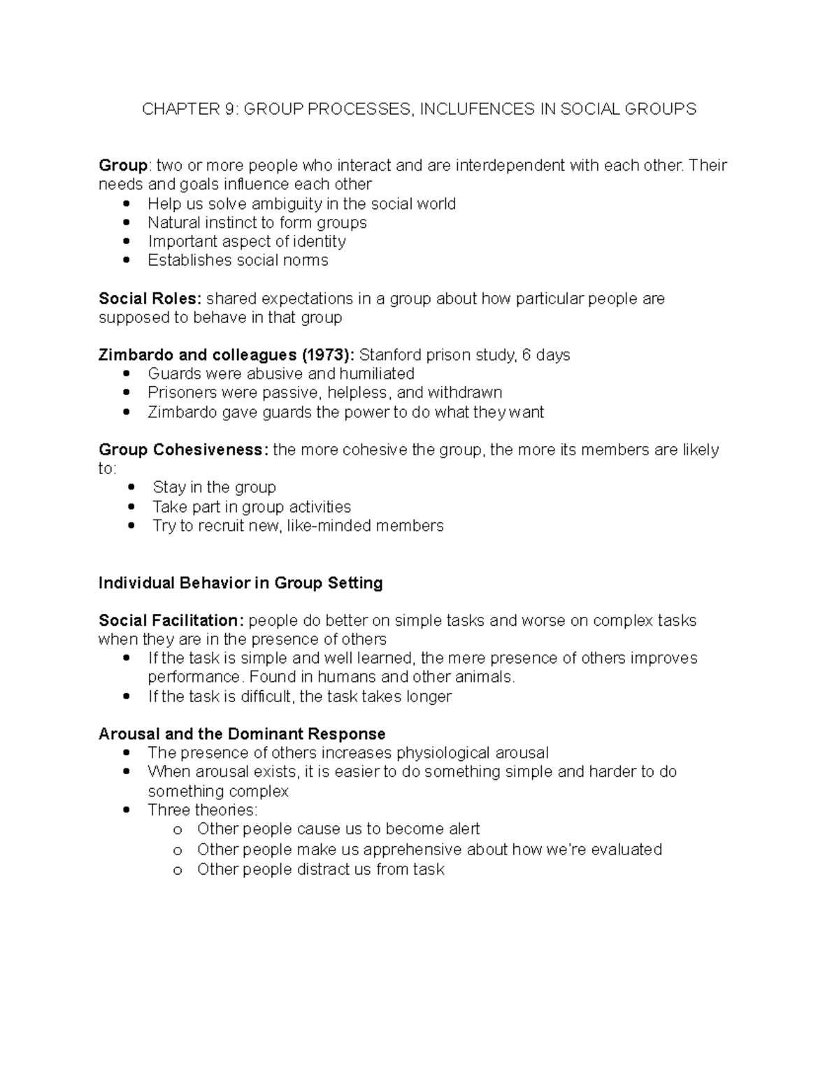PSY 350 Chapter 9 "Group Processes and Social Influences" CHAPTER