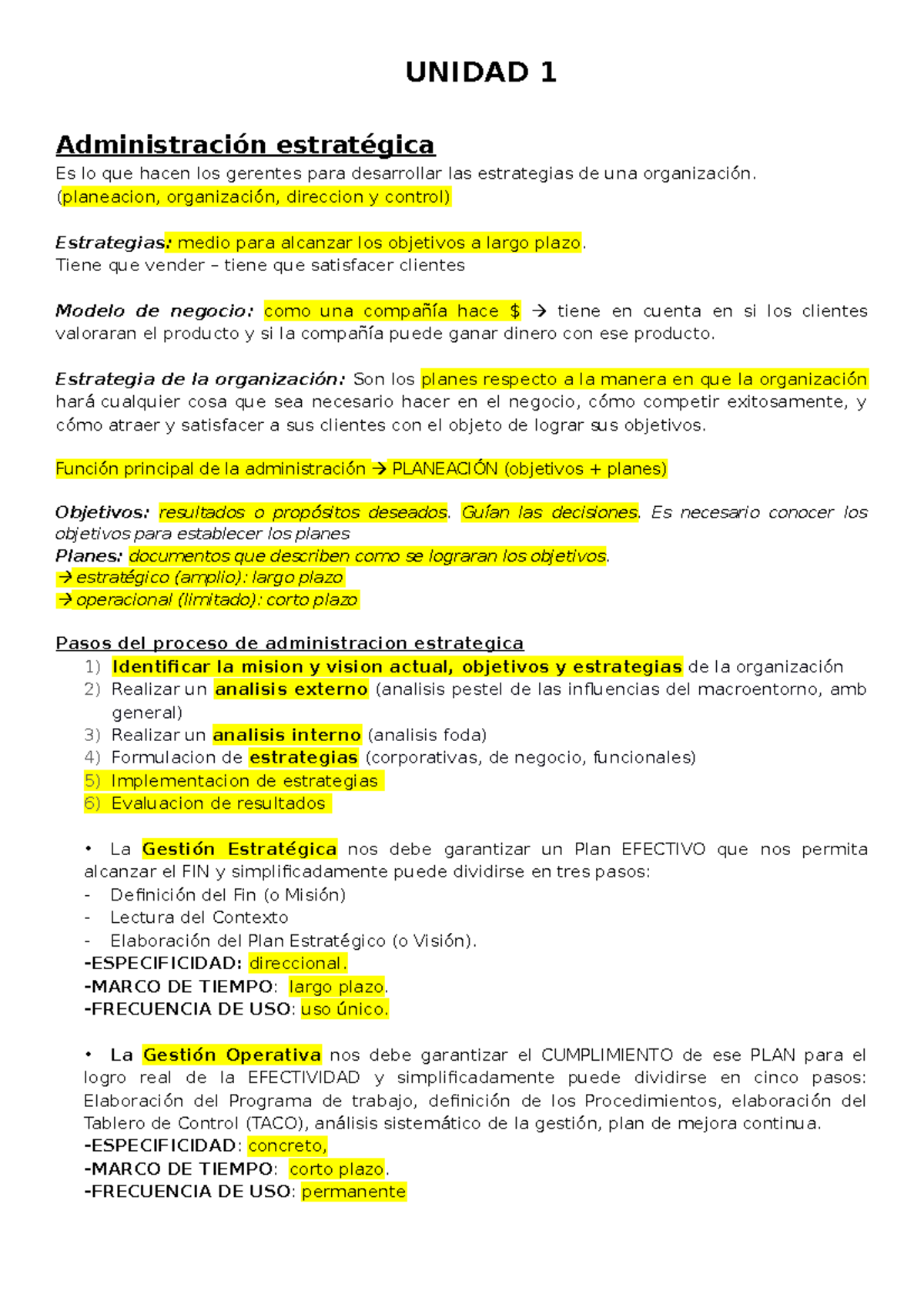 Resumen Primer Parcial Unidad 1 Administración Estratégica Es Lo Que Hacen Los Gerentes Para 4505