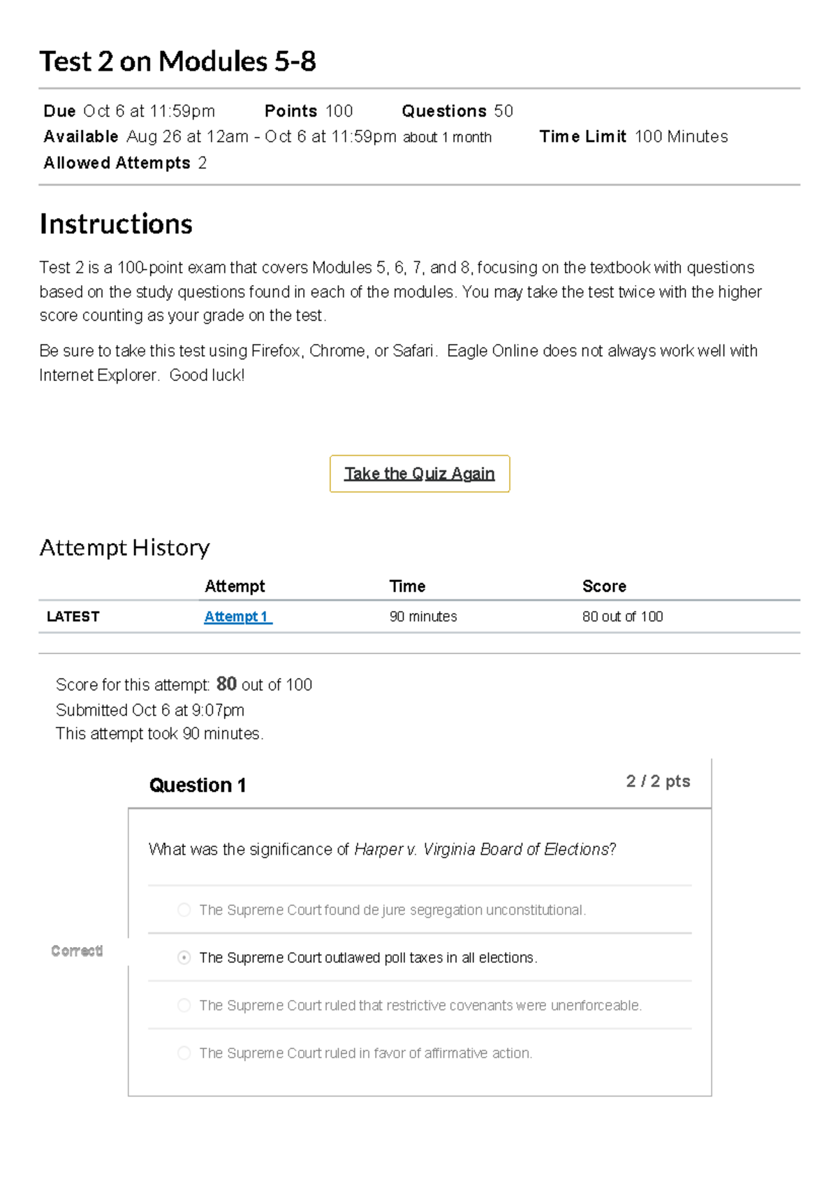 Test 2 on Modules 5-8 6201-GOVT-2305-Federal Government-RT-16458 - Test ...