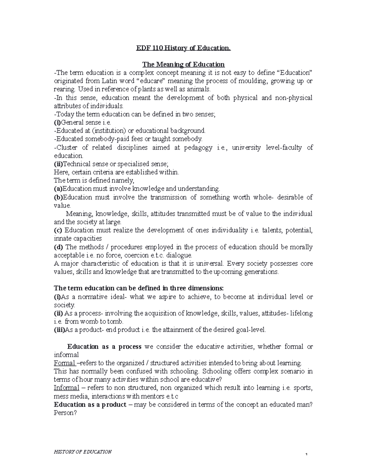 EDF 110 History of Education 2019-1 - EDF 110 History of Education. The ...