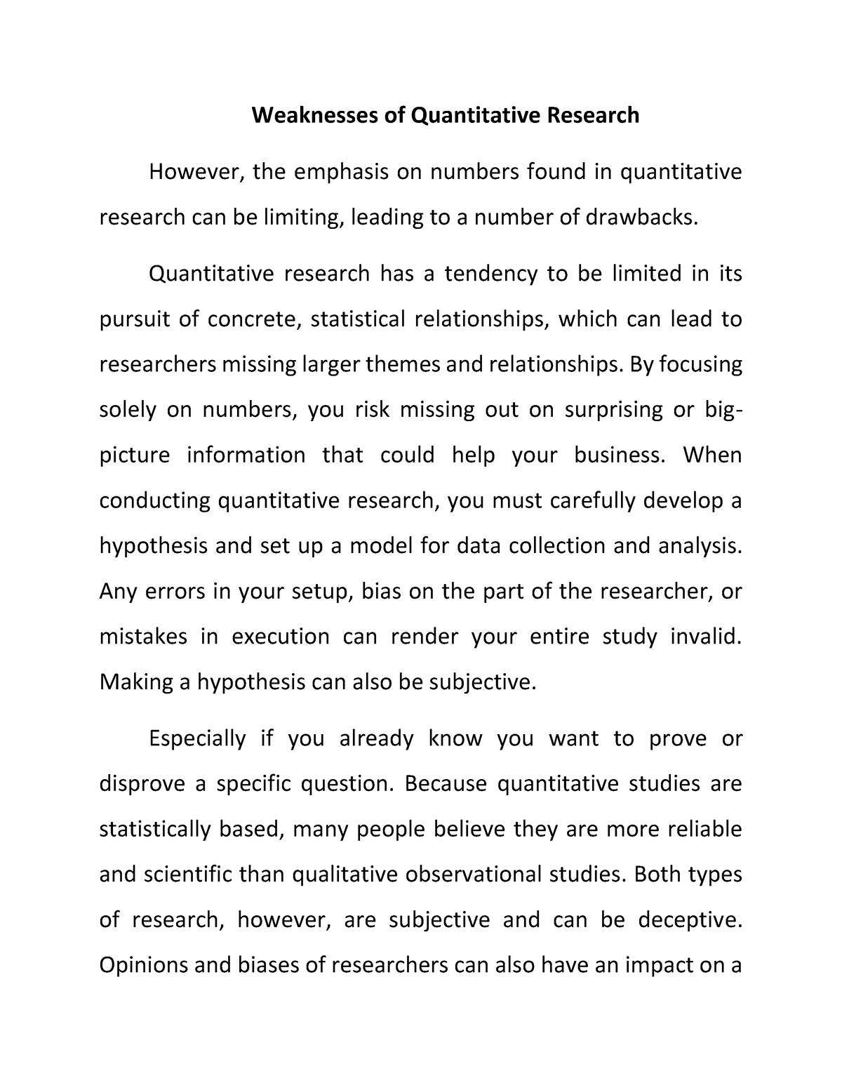 essay about strength and weaknesses of quantitative research