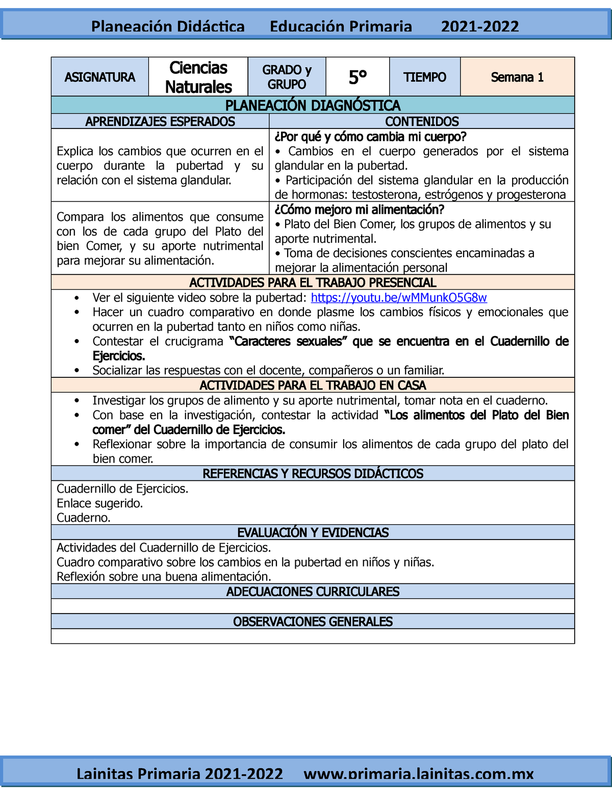 Septiembre - 5to Grado Ciencias Naturales (2021-2022) - ASIGNATURA ...