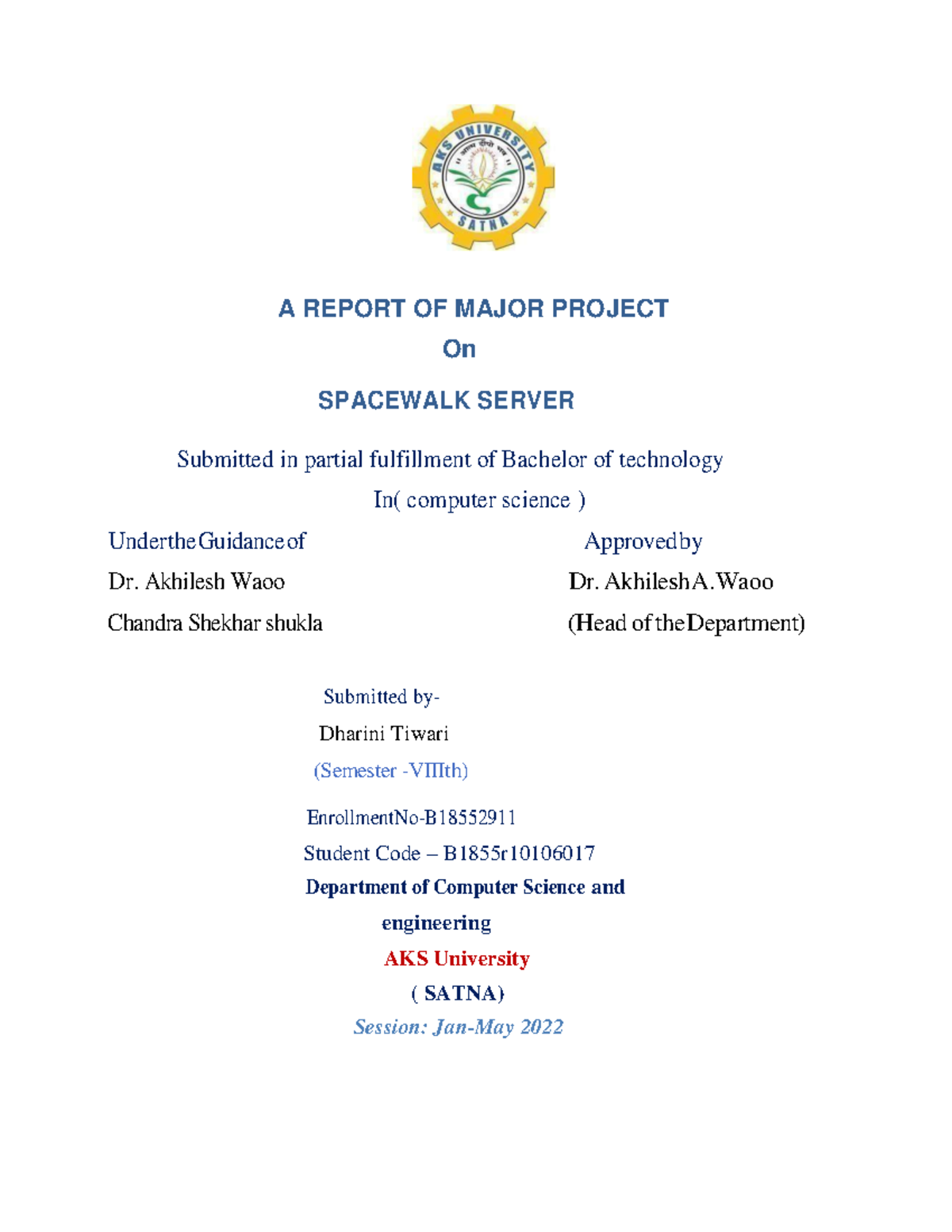 Edit - Final year Report of B.tech student - A REPORT OF MAJOR PROJECT ...