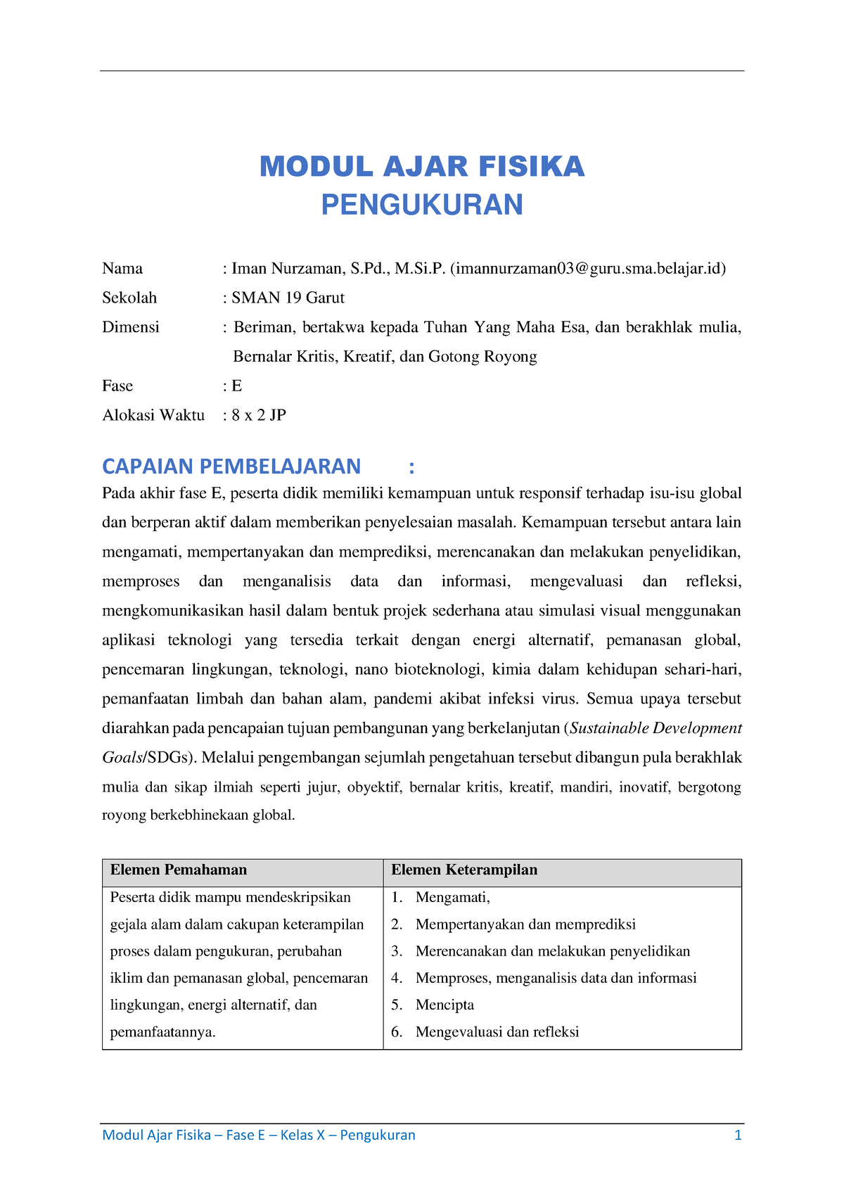 Modul AJAR Pengukuran-1 - MODUL AJAR FISIKA PENGUKURAN Nama : Iman ...