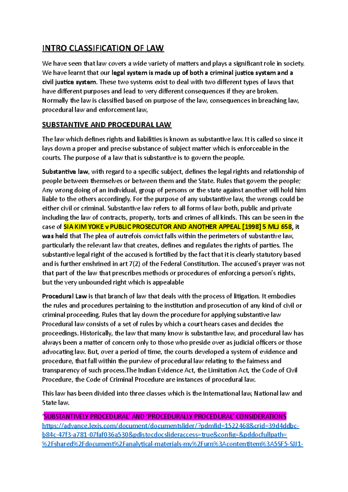 Classification Of Law CHP4 - INTRO CLASSIFICATION OF LAW We Have Seen ...