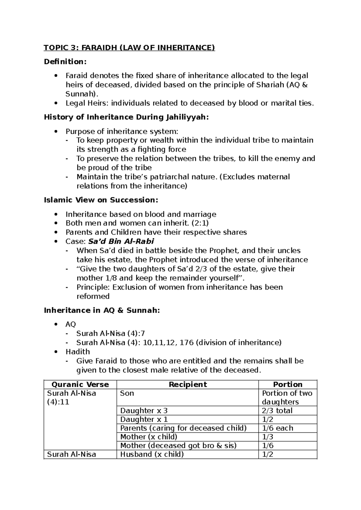 Faraidh - Law of Inheritance - TOPIC 3: FARAIDH (LAW OF INHERITANCE ...
