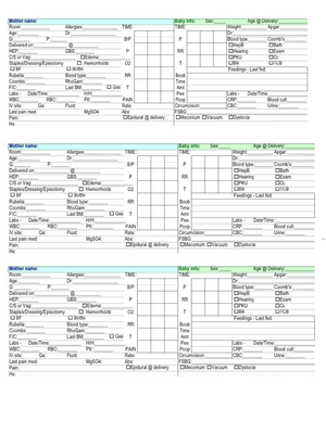 Postpartum Nurse Report Sheet  Mother and Baby Nurse Brain Report