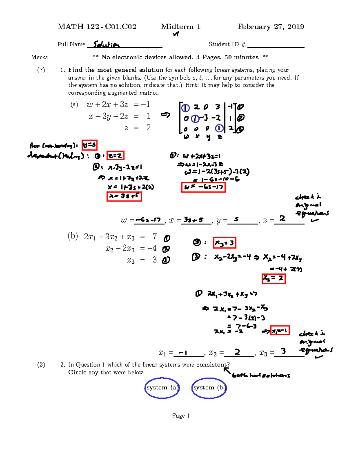 Mid Term 1 Answers Of Both Versions - MATH 122 - C01,C02 Midterm 1 ...