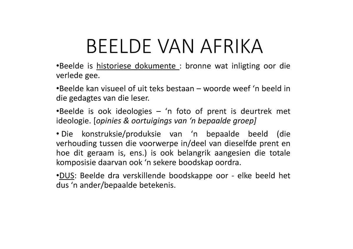 Afrika Week Lecture Notes Week Beelde Van Afrika Beelde Is Historiese Dokumente