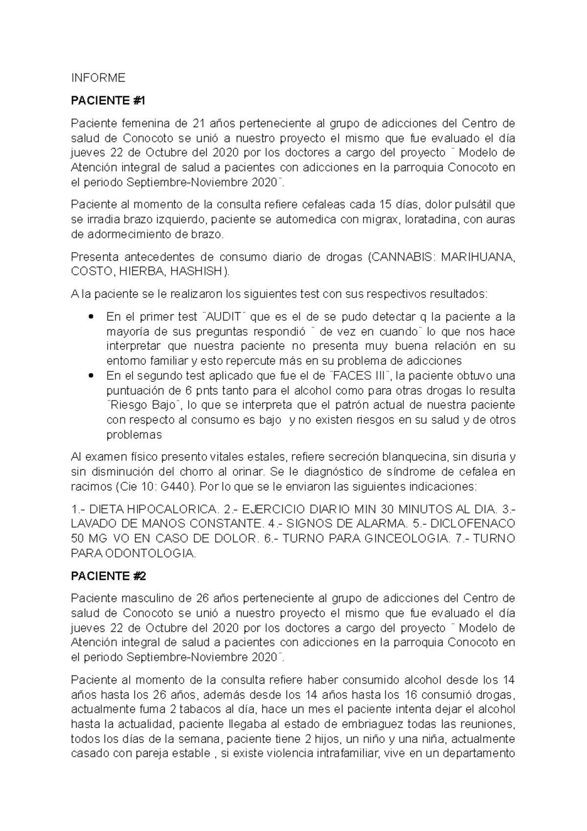 2 - 2 dos - INFORME PACIENTE Paciente femenina de 21 años perteneciente ...