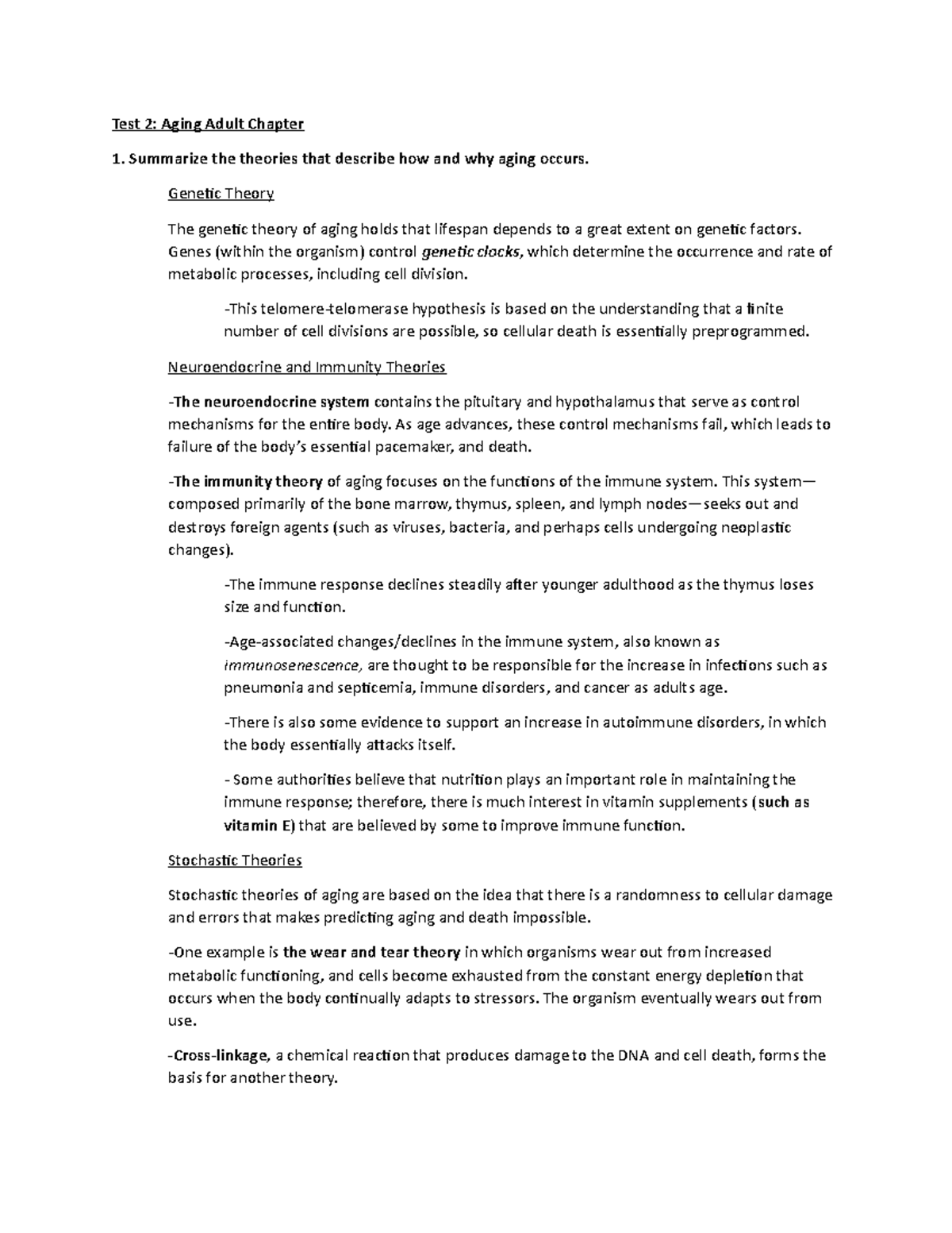 Aging Adult Study Guide - Test 2: Aging Adult Chapter 1. Summarize the ...
