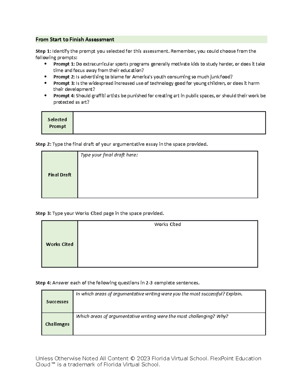 From start to finish assessment - From Start to Finish Assessment Step ...