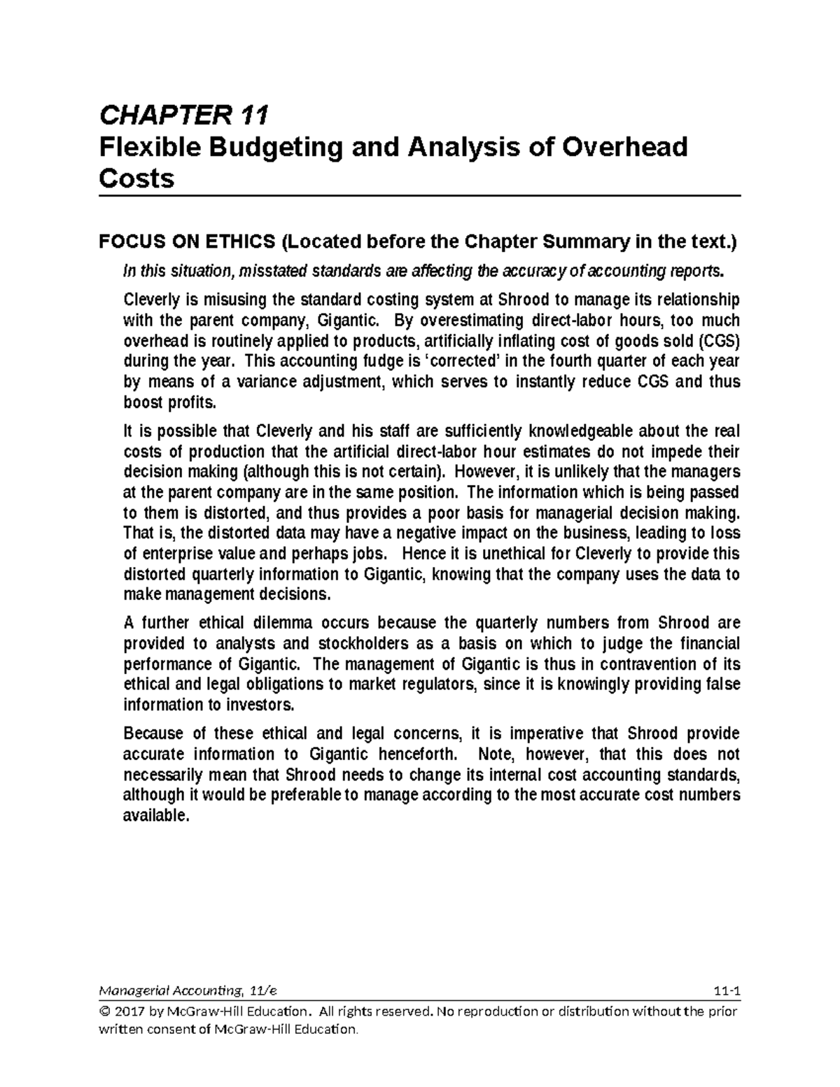 Managerial accounting chap11 - CHAPTER 11 Flexible Budgeting and ...