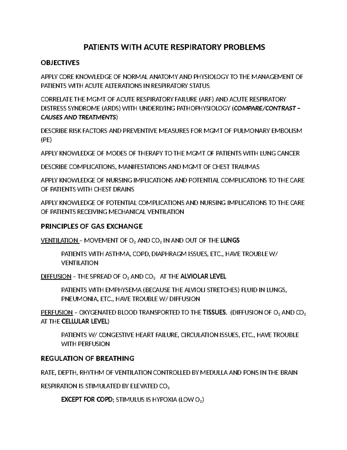 Acute Respiratory 1 - practice - PATIENTS WITH ACUTE RESPIRATORY ...
