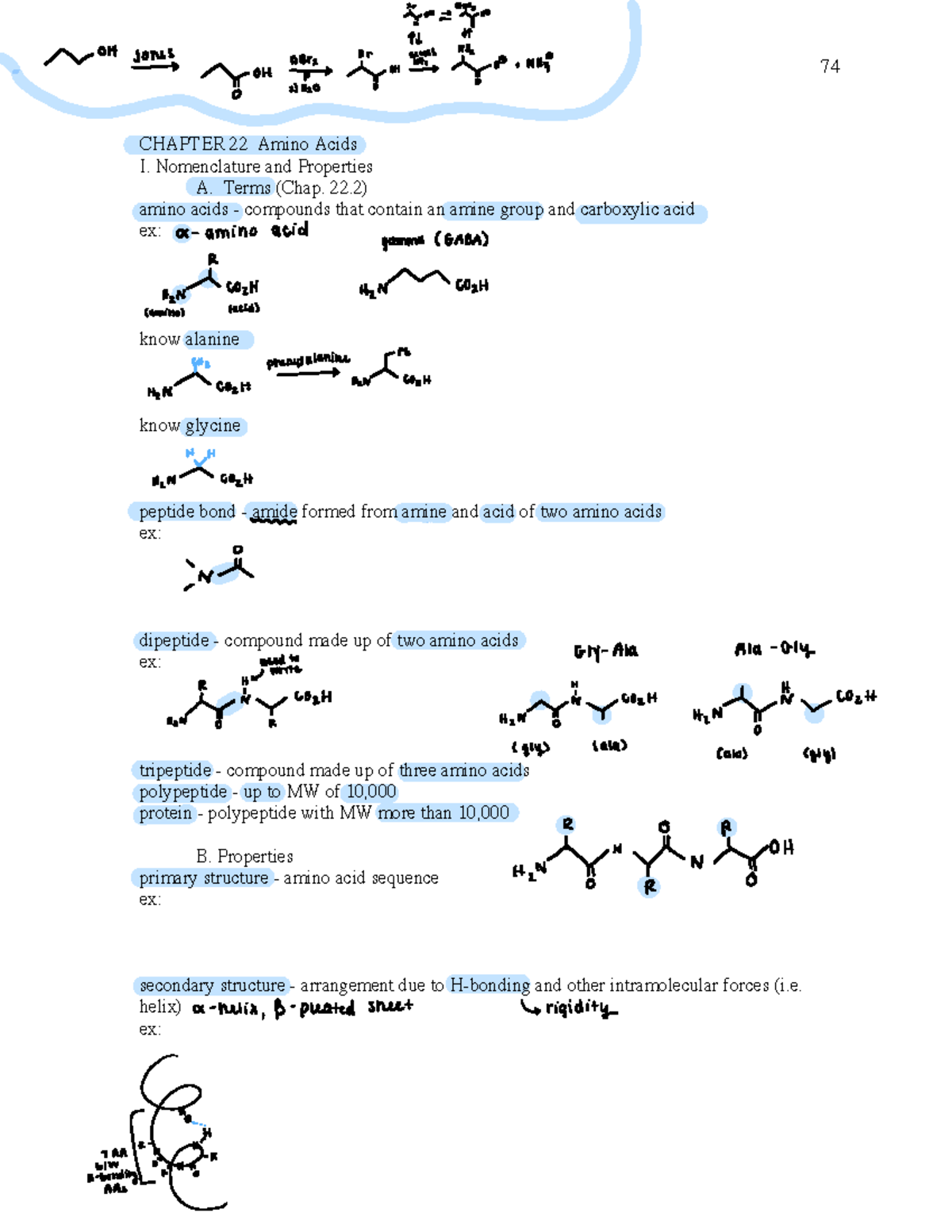 Amino Acids And Bioorganics - 74 Chapter 22 Amino Acids I. Nomenclature 