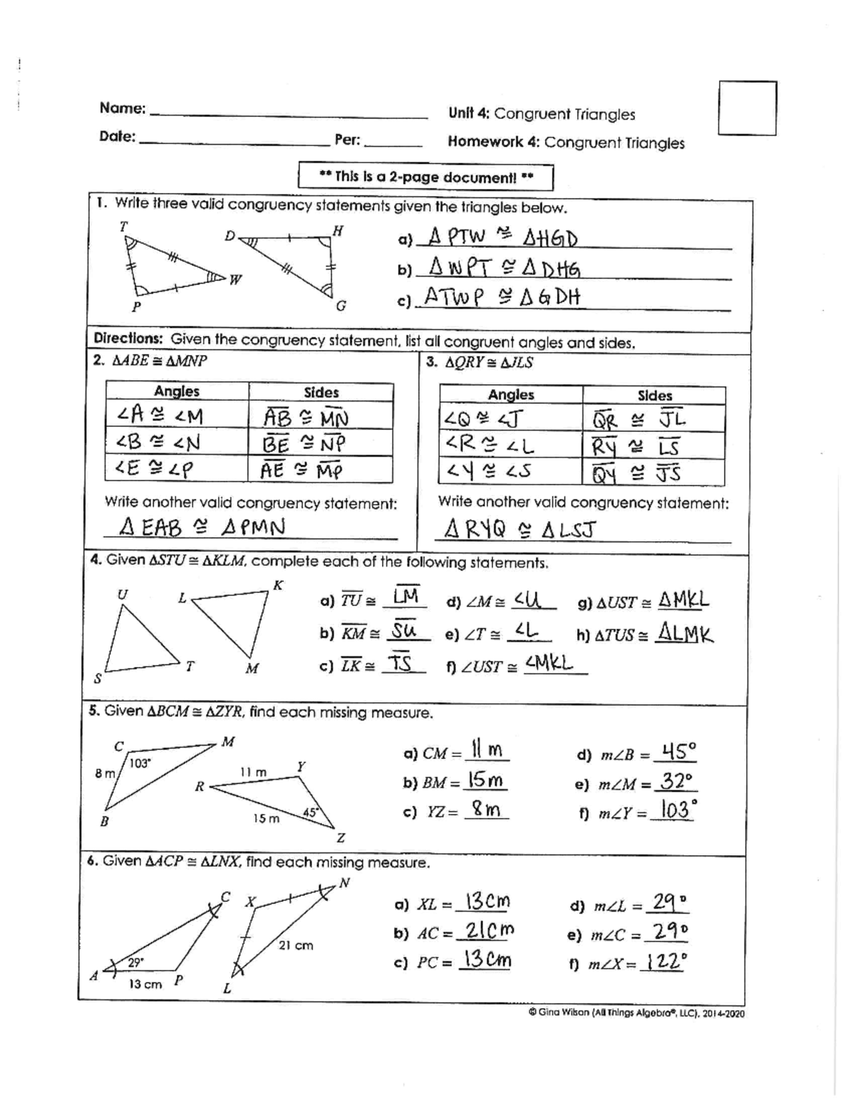 homework 4 congruent triangles