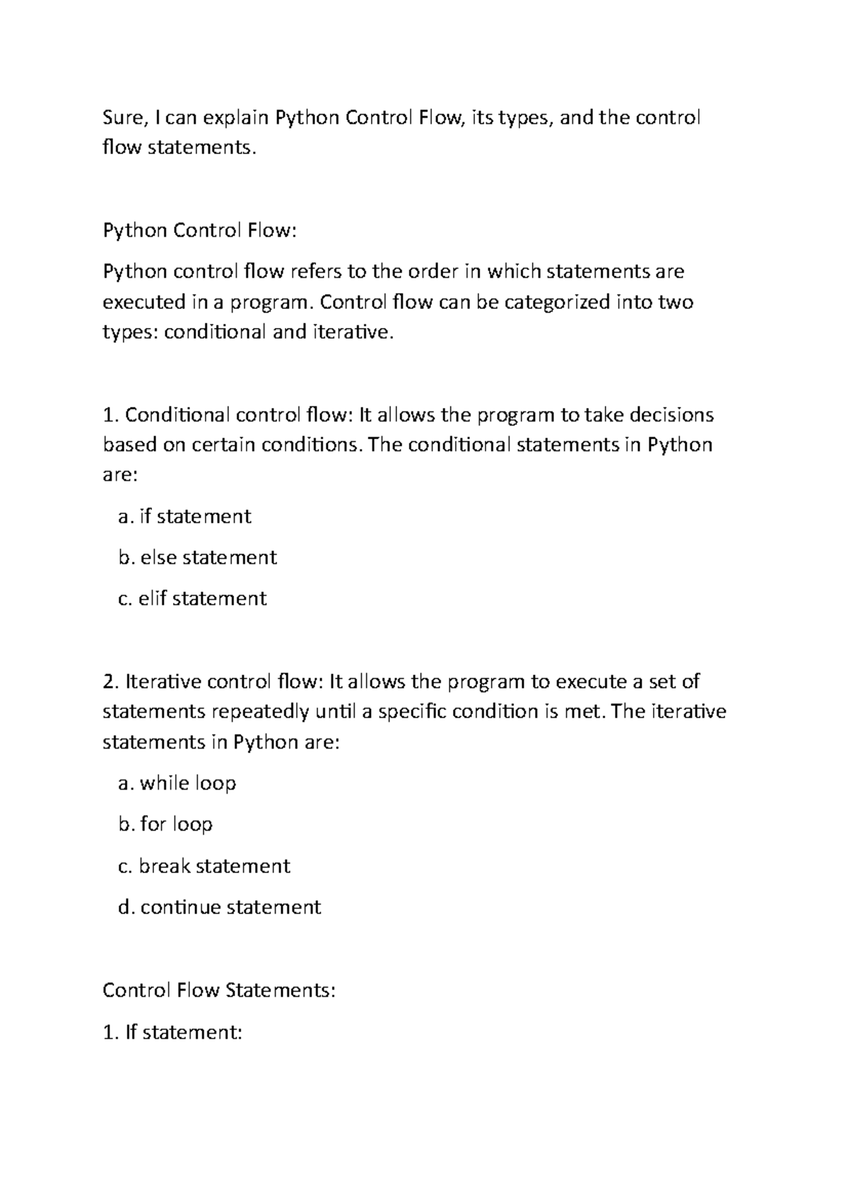 FE & IA Chapter 3 and 4 - Sure, I can explain Python Control Flow, its ...