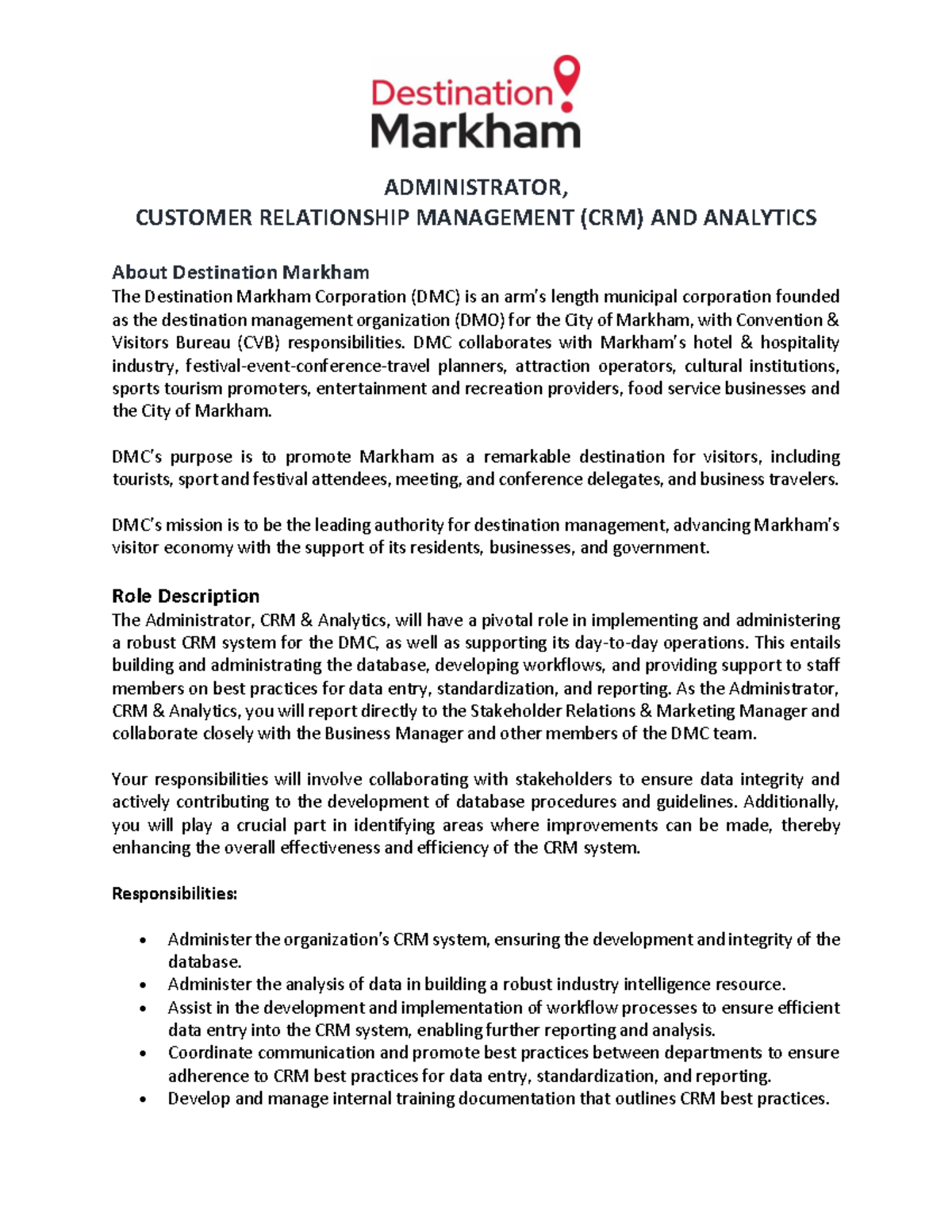 DM Job Description Administrator CRM and Analytics Final