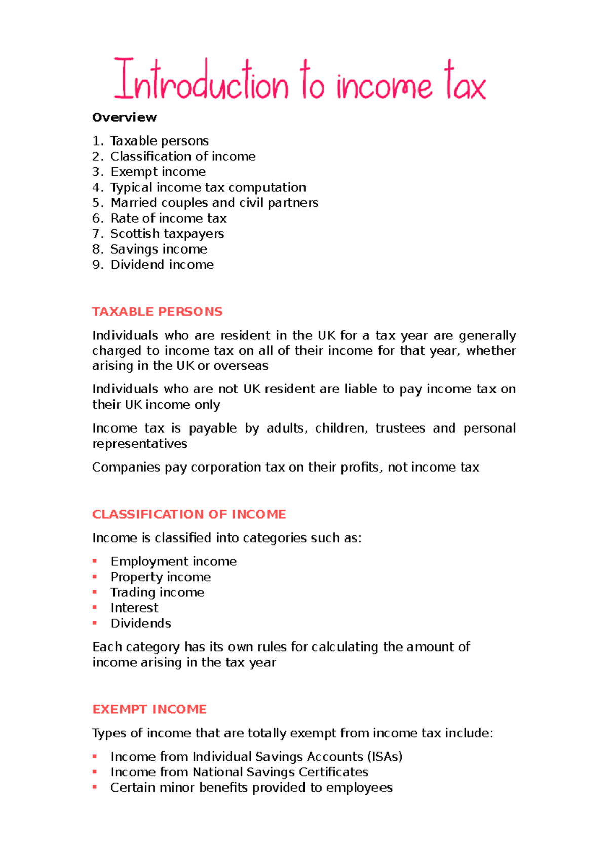 Chapter 2 - Introduction To Income Tax - Overview Taxable Persons ...