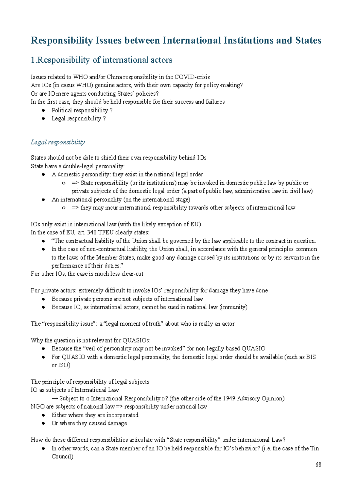 IIL Topic 10 - notes - Responsibility Issues between International ...