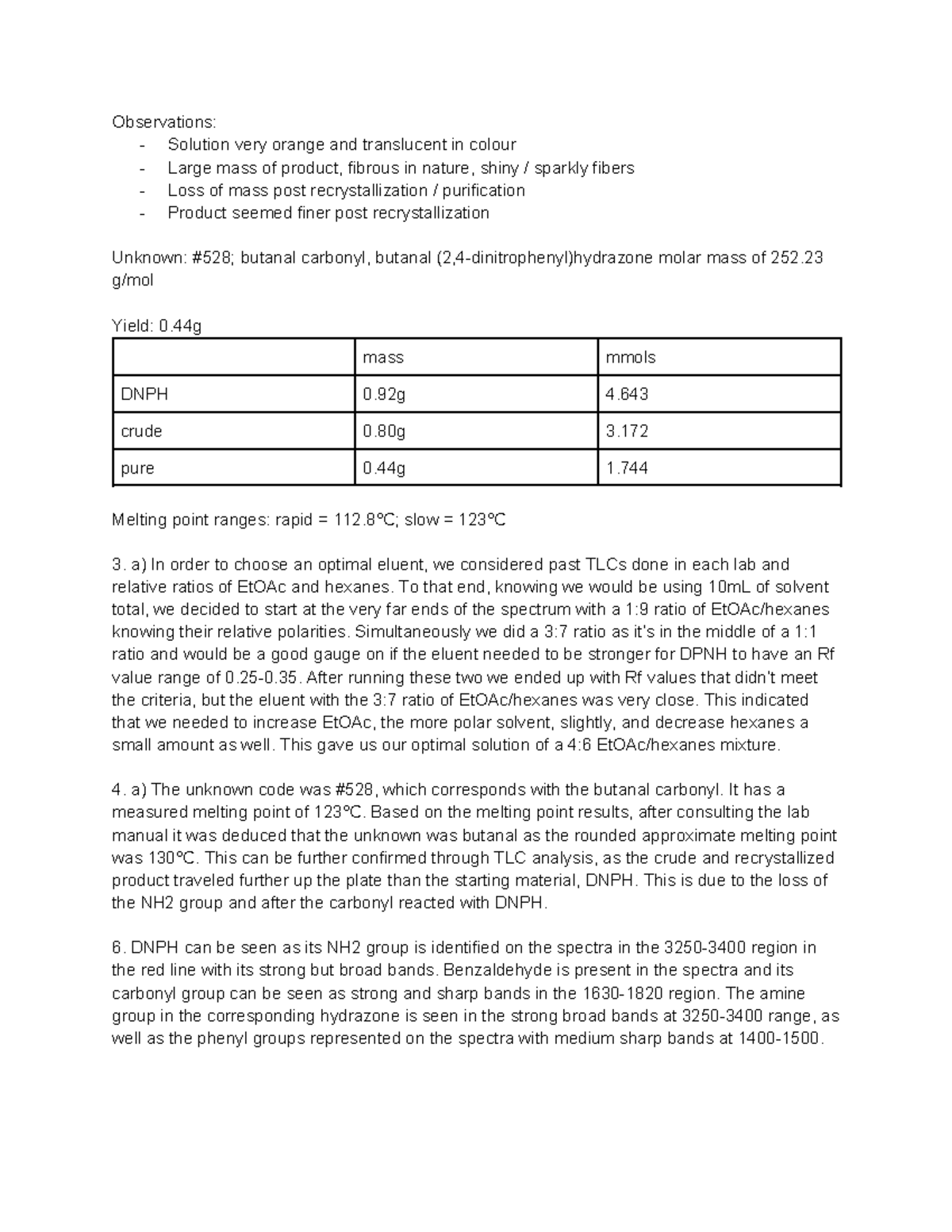 lab 5 summaries - Observations: - Solution very orange and translucent ...