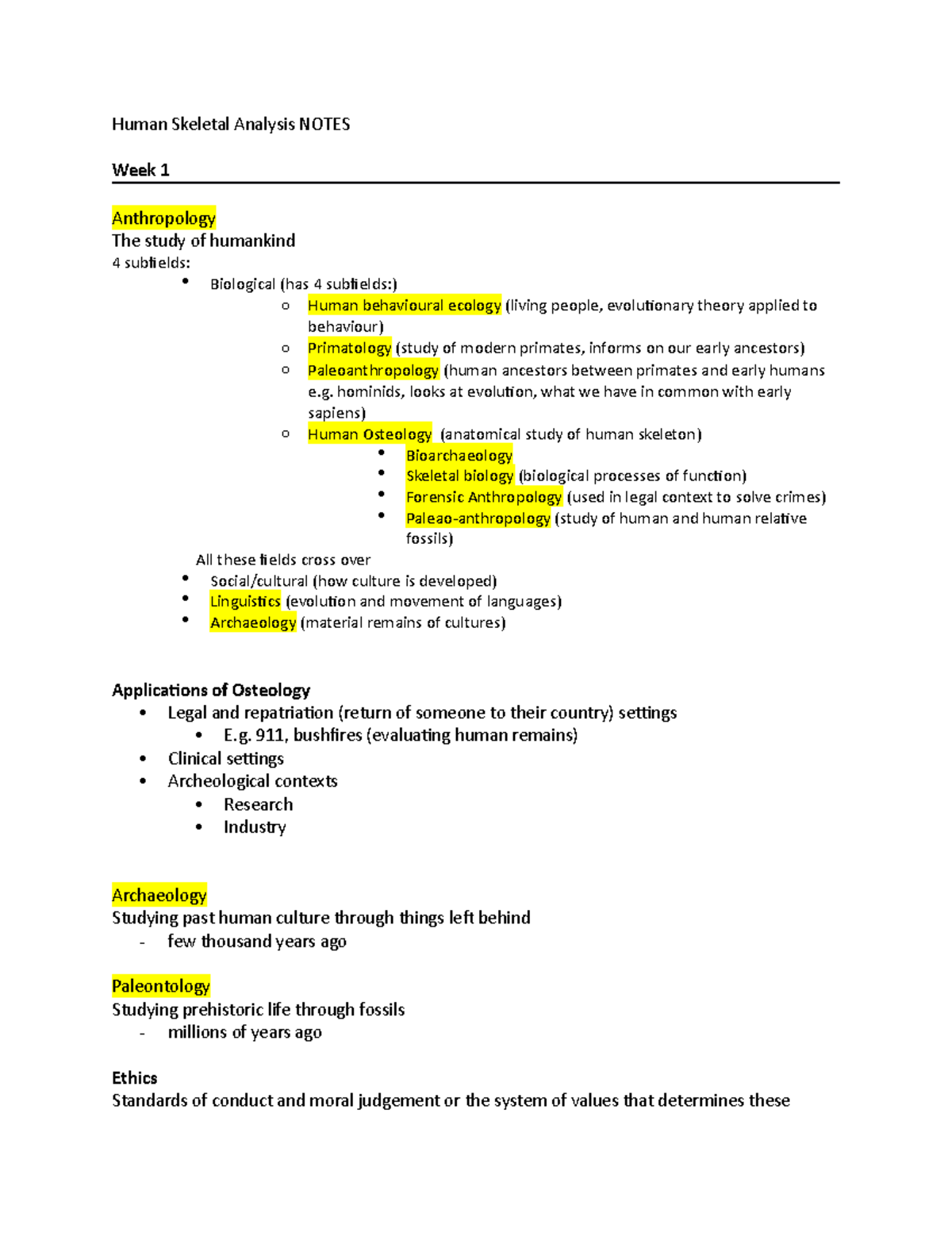 Human Skeletal Analysis Full Course Notes (BIAN2015) - Human Skeletal ...