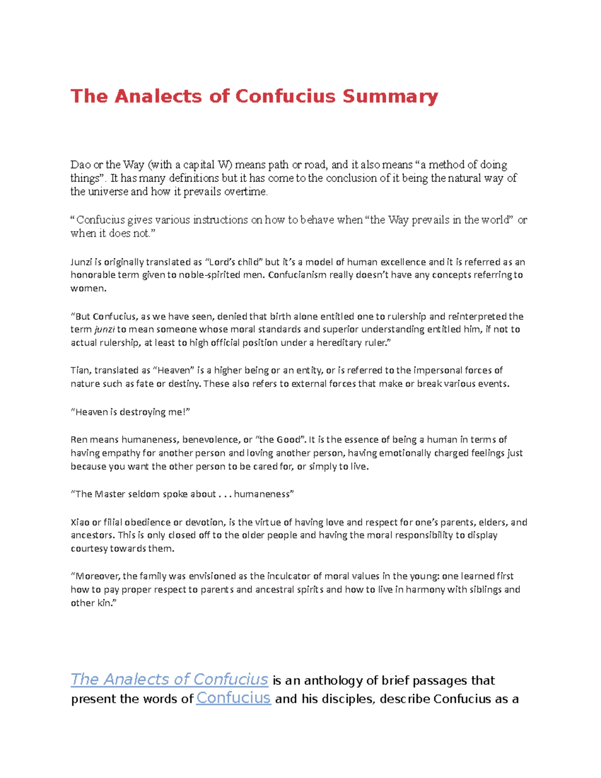 The Analects of Confucius Summary - It has many definitions but it has ...