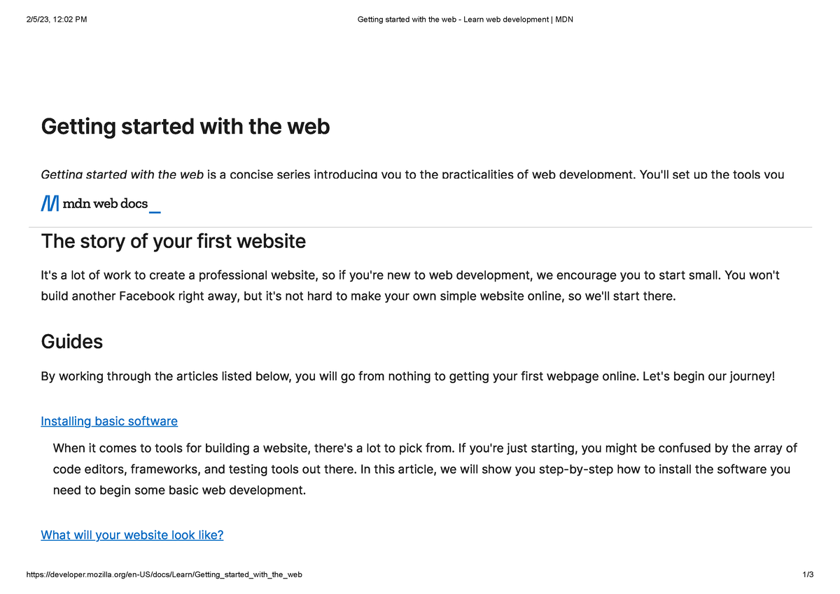Getting Started With The Web - Learn Web Development MDN - - Studocu