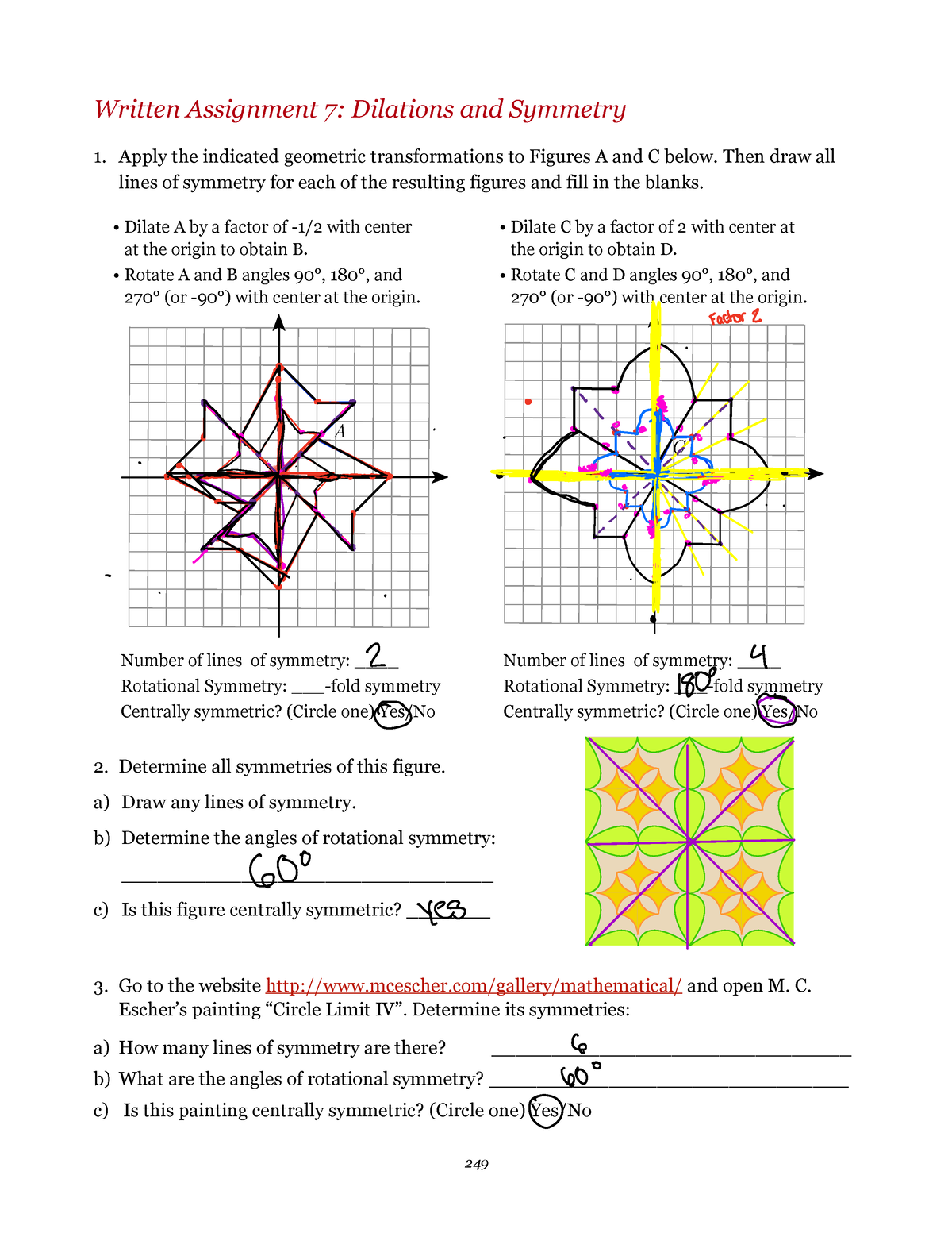 written assignment 7 dilations and symmetry answer key