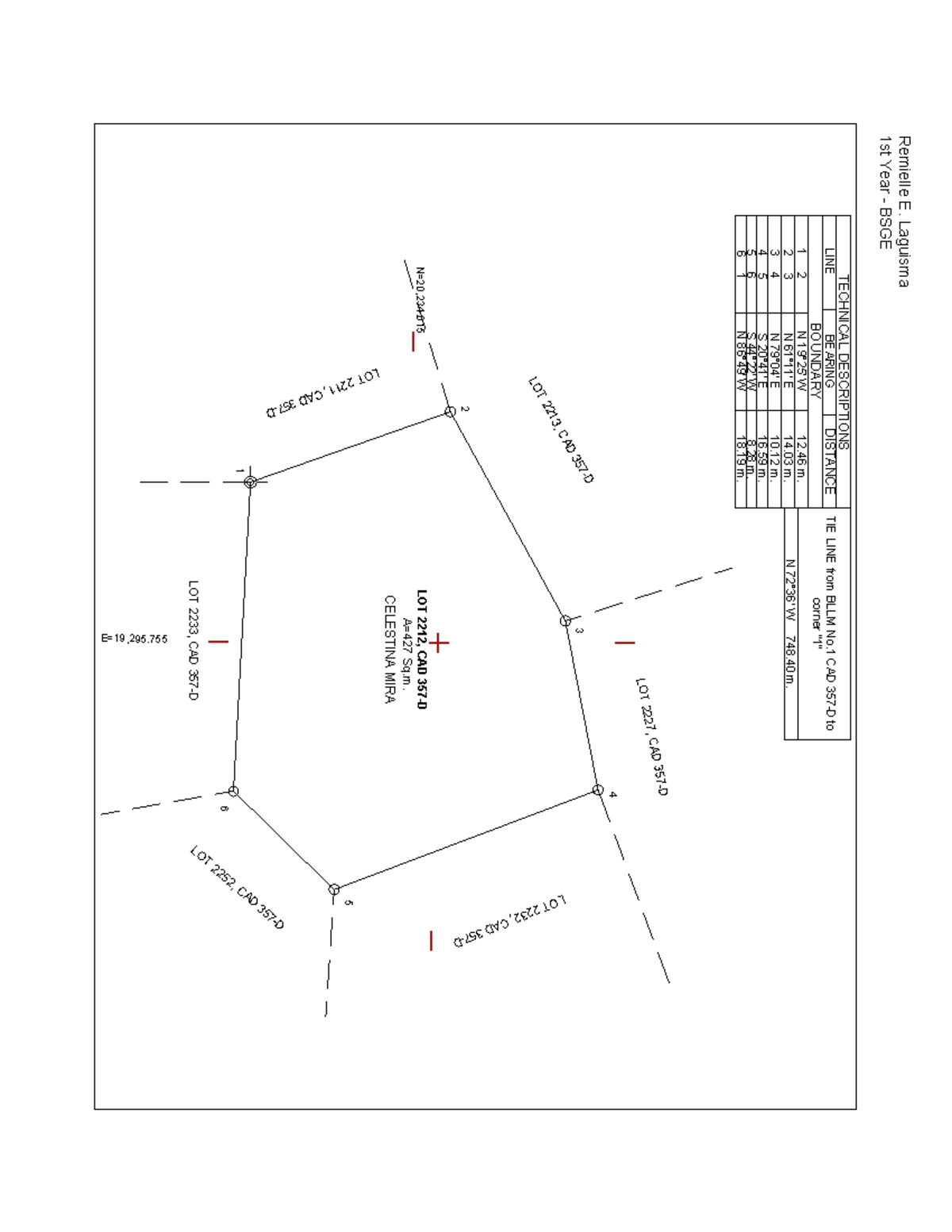 Final Plate No. 6 lab 2 3 4 5 6 1 CELESTINA MIRA A=427 Sq. LOT 2212