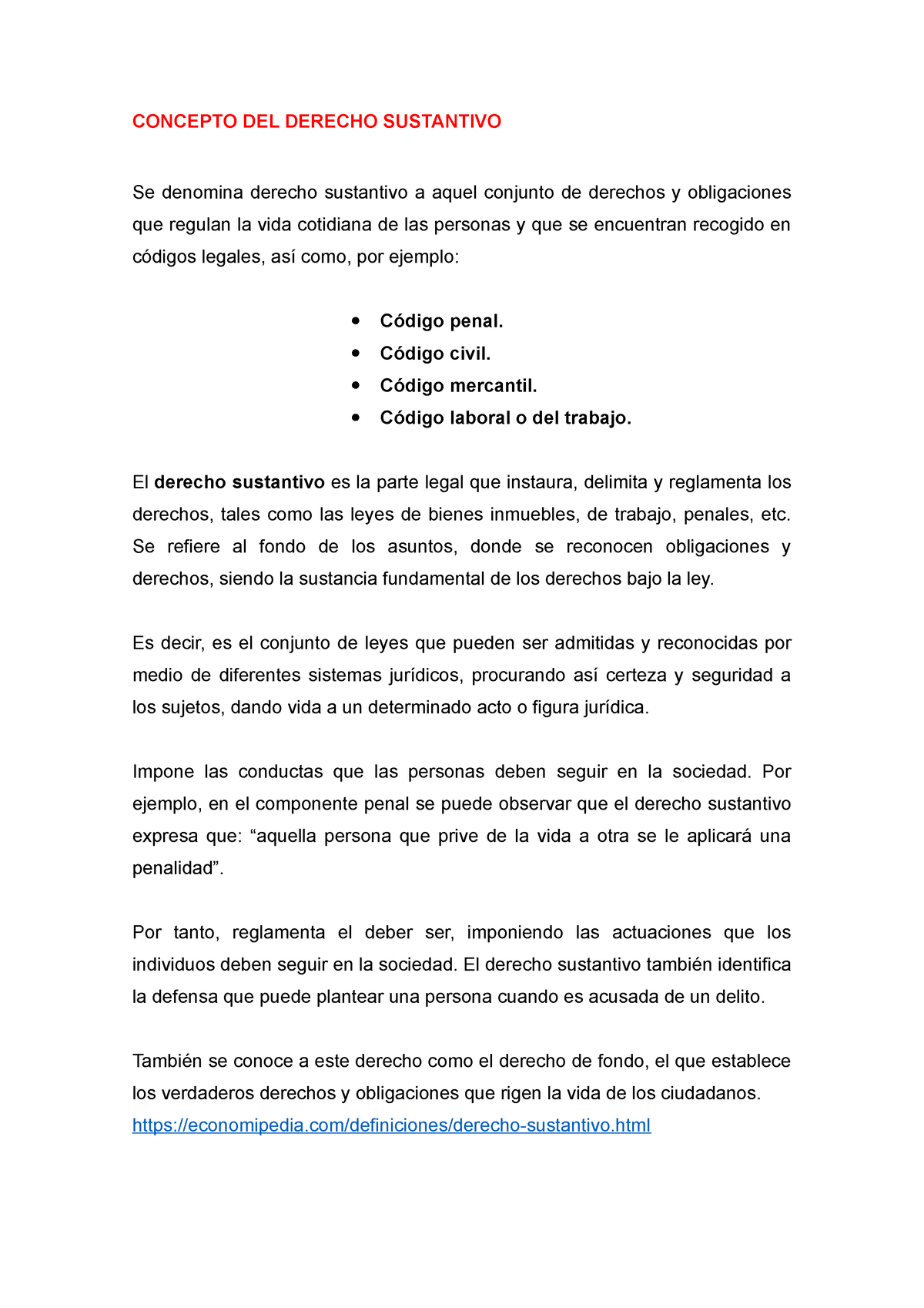 Concepto DEL Derecho Sustantivo Original - CONCEPTO DEL DERECHO ...