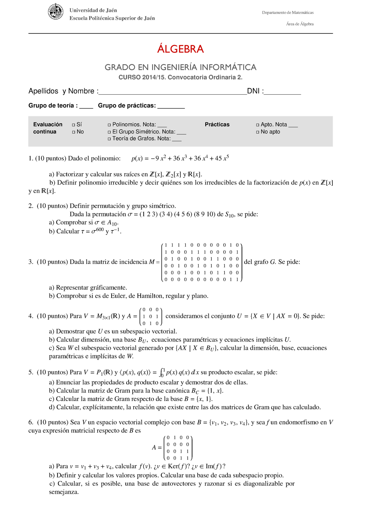 Ordinaria 14 15 Algebra Ujaen Studocu