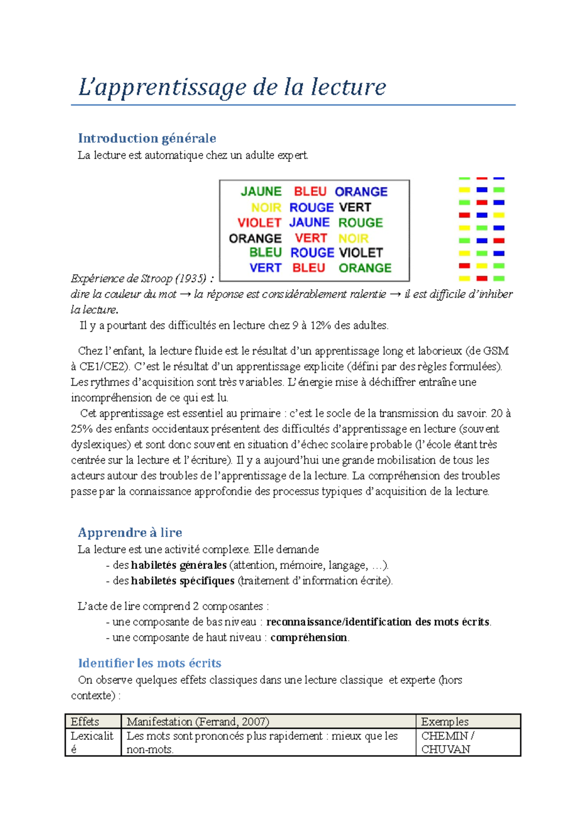 8 Lapprentissage de la lecture - L’apprentissage de la lecture ...