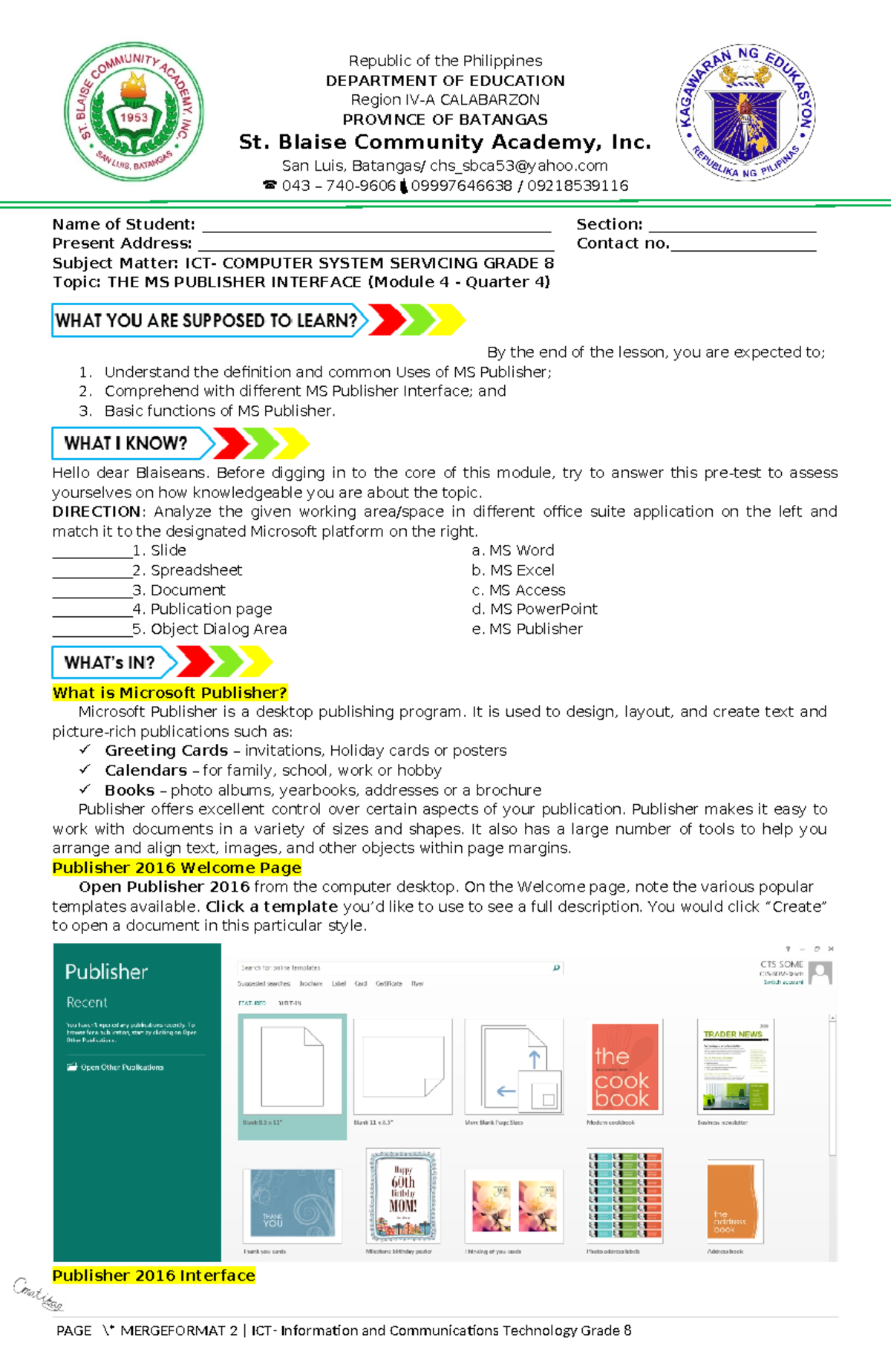 Module 4 Quarter 4 MS Publisher Interface - Republic of the Philippines ...