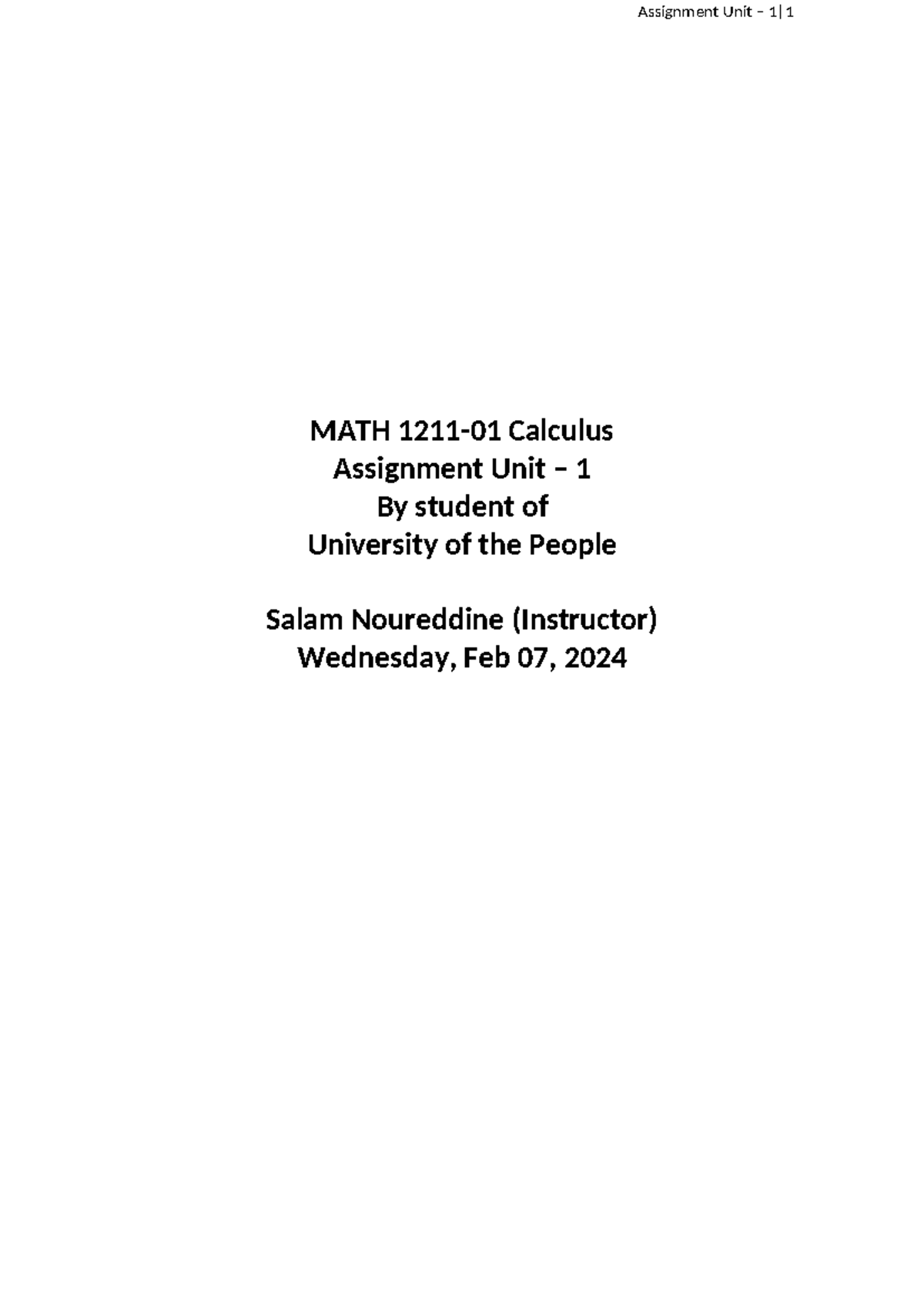 MATH 1211 Written Assignment Unit 1 - MATH 1211-01 Calculus Assignment ...