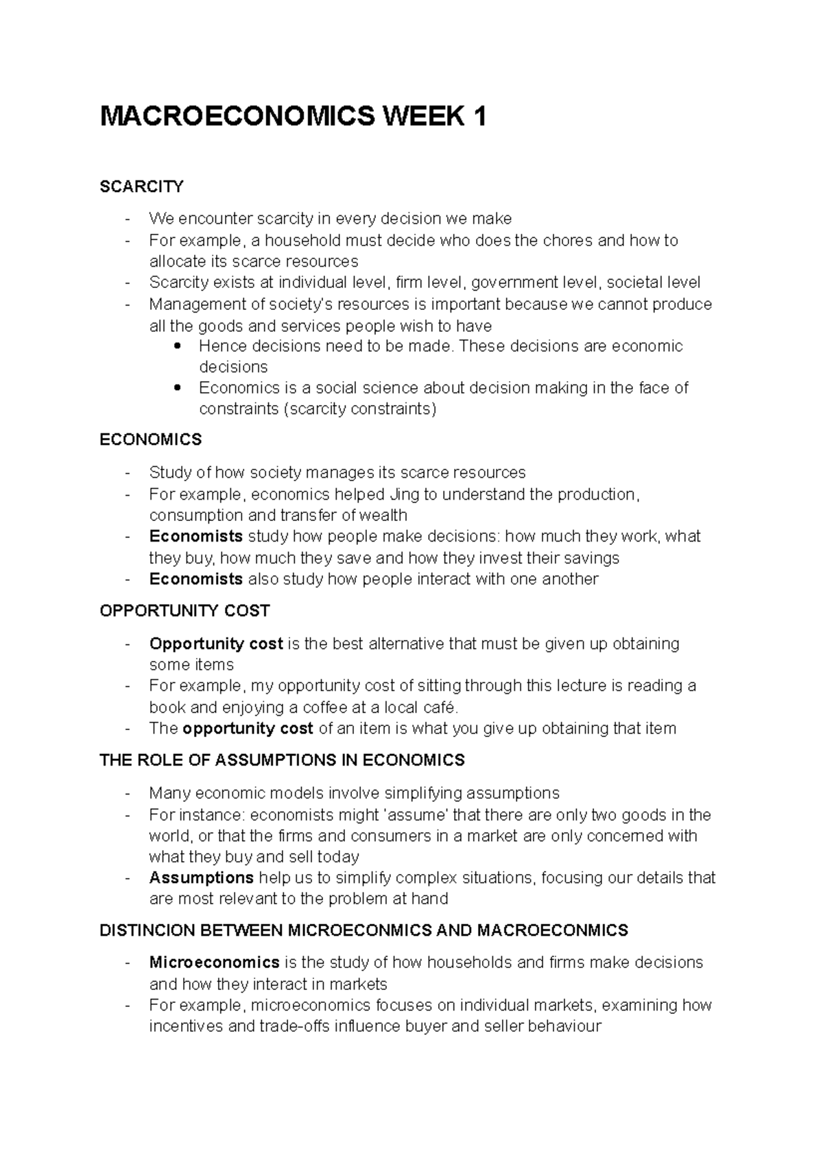 Macroeconomics WEEK 1 - notes week 1 semester 1 - MACROECONOMICS WEEK 1 ...