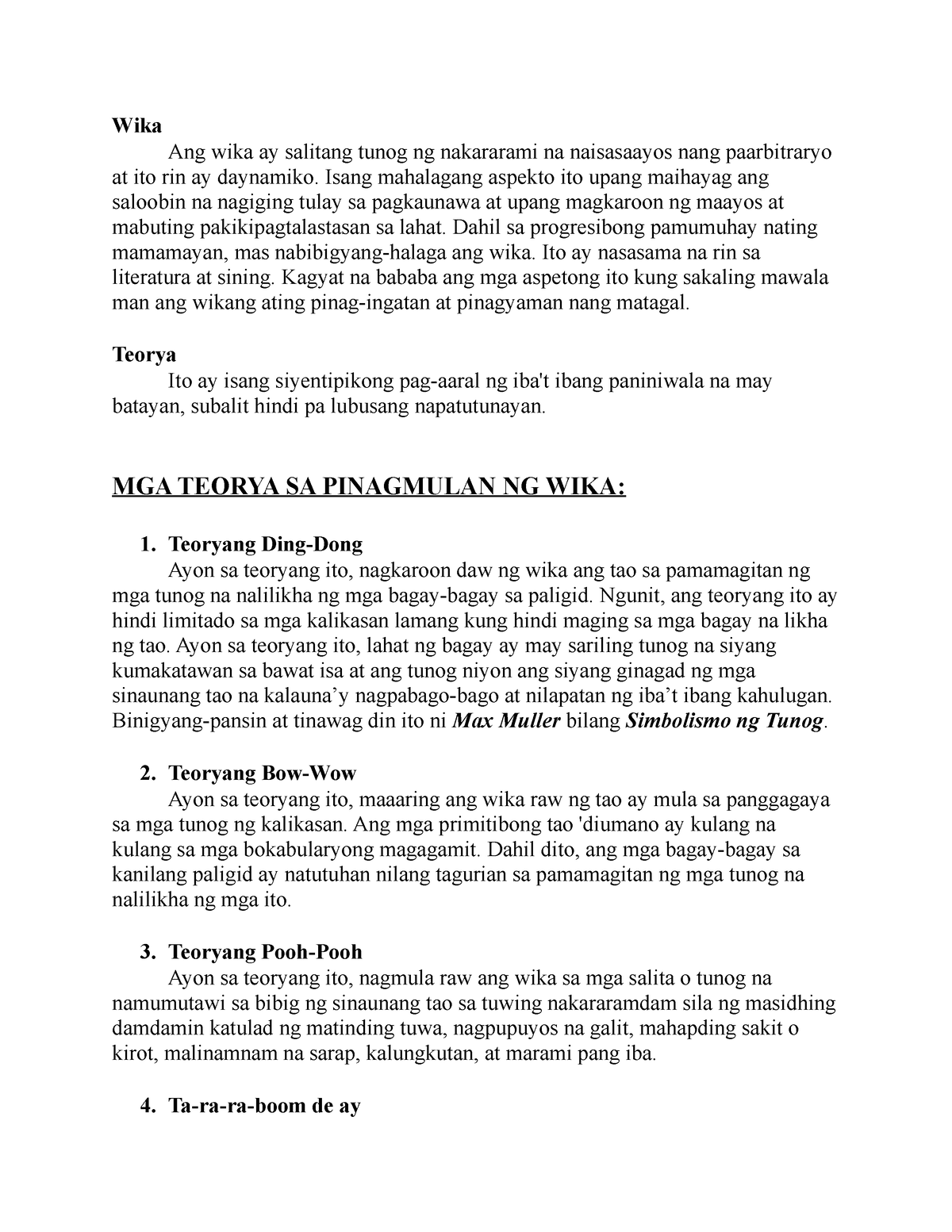 Mga Teorya Sa Pinagmulan Ng Wika Wika Ang Wika Ay Salitang Tunog Ng Nakararami Na Naisasaayos 4268