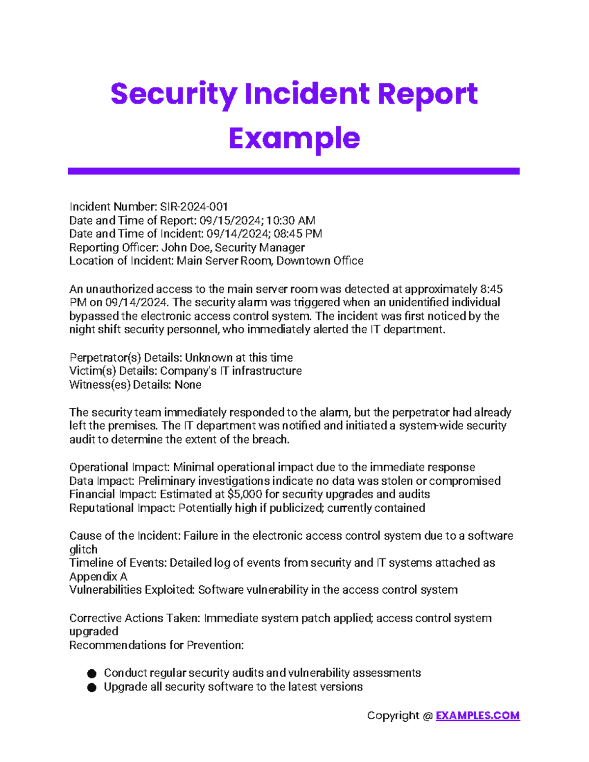 Security Incident Report Example - Security Incident Report Example ...