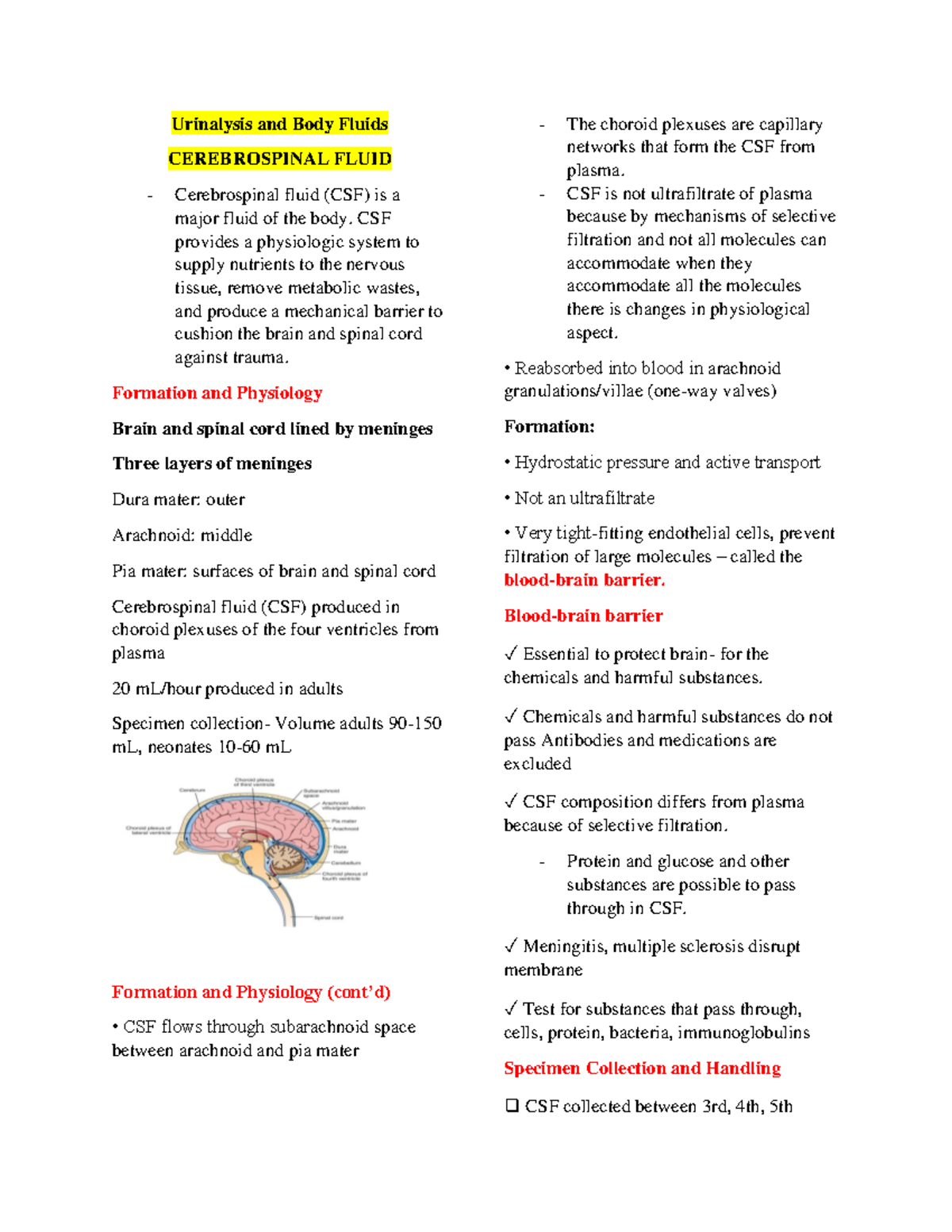 CSF Reviewer IN ANALYSIS OF URINE AND BODY FLUIDS - Urinalysis and Body ...