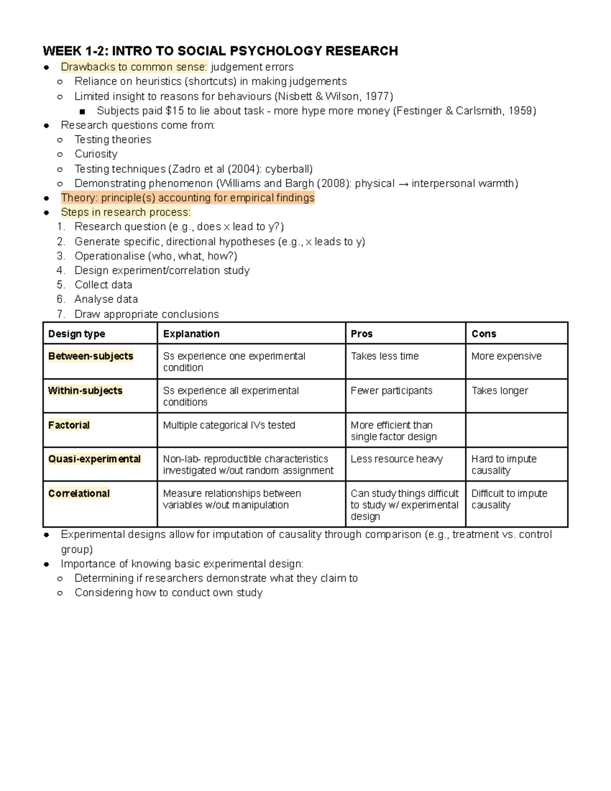 PSYU2234 Lecture Summaries - WEEK 1-2: INTRO TO SOCIAL PSYCHOLOGY ...