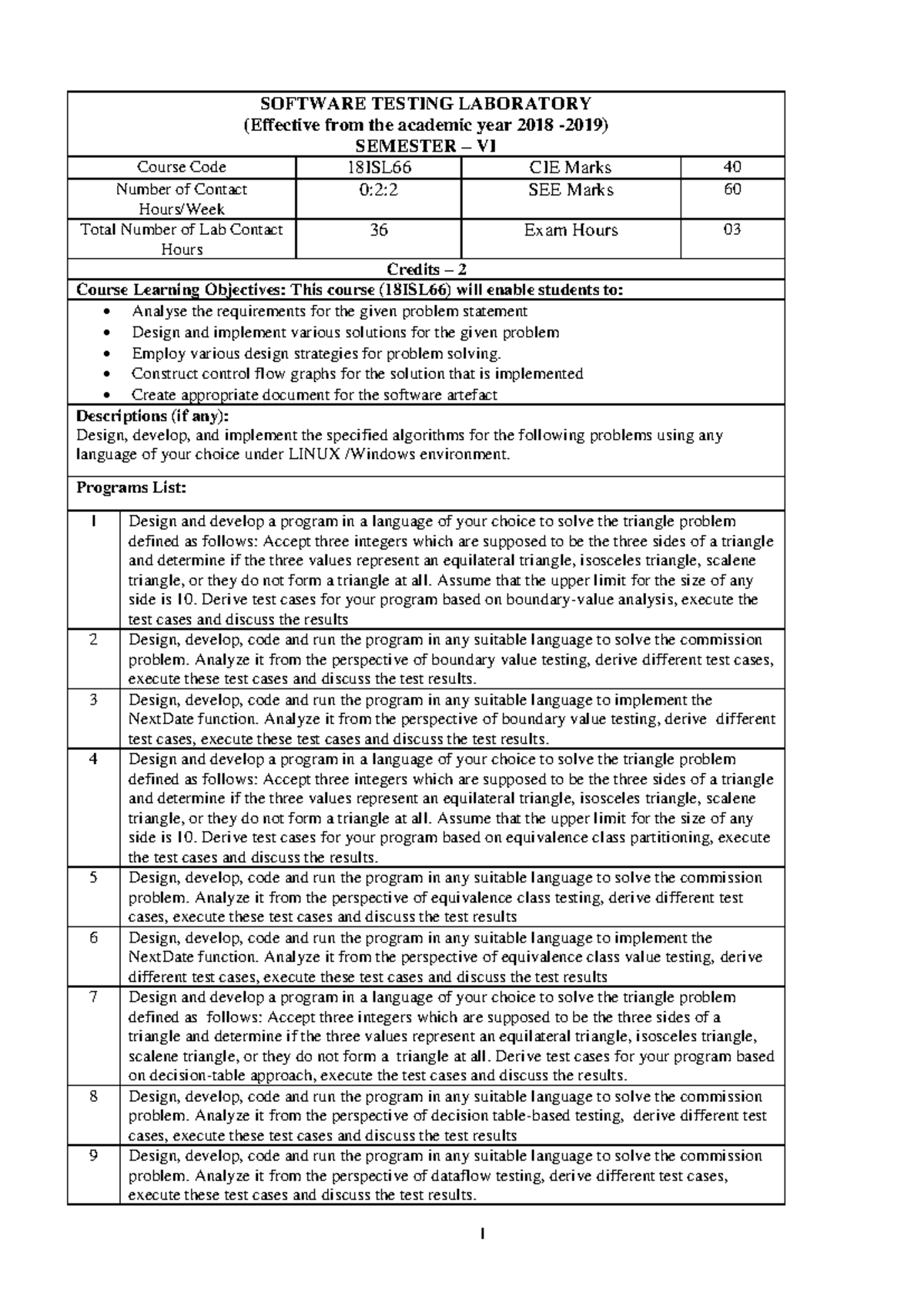 18isl66 Manual - Software Testing Laboratory (effective From The 